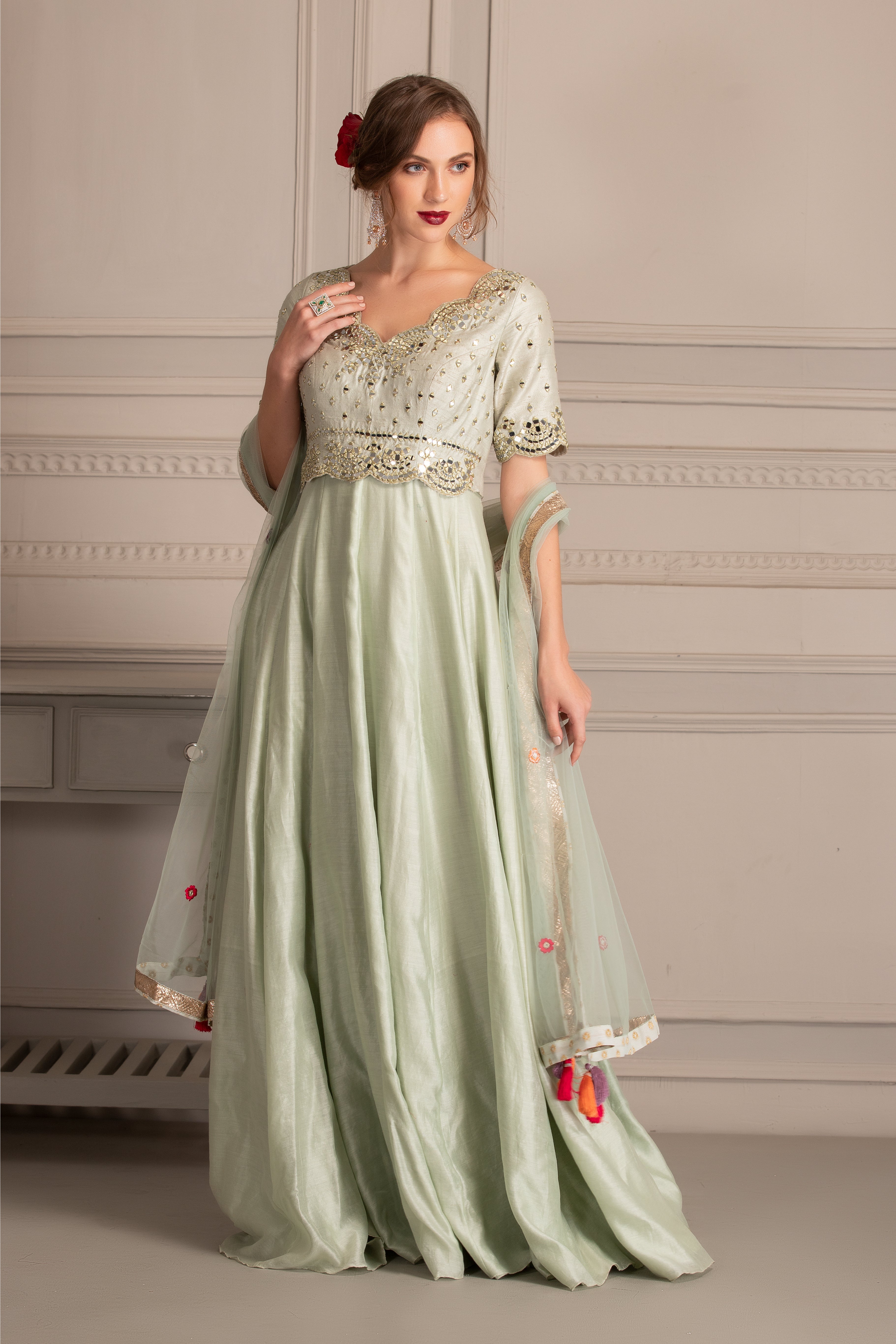 Mint Green Embroidered Anarkali Set