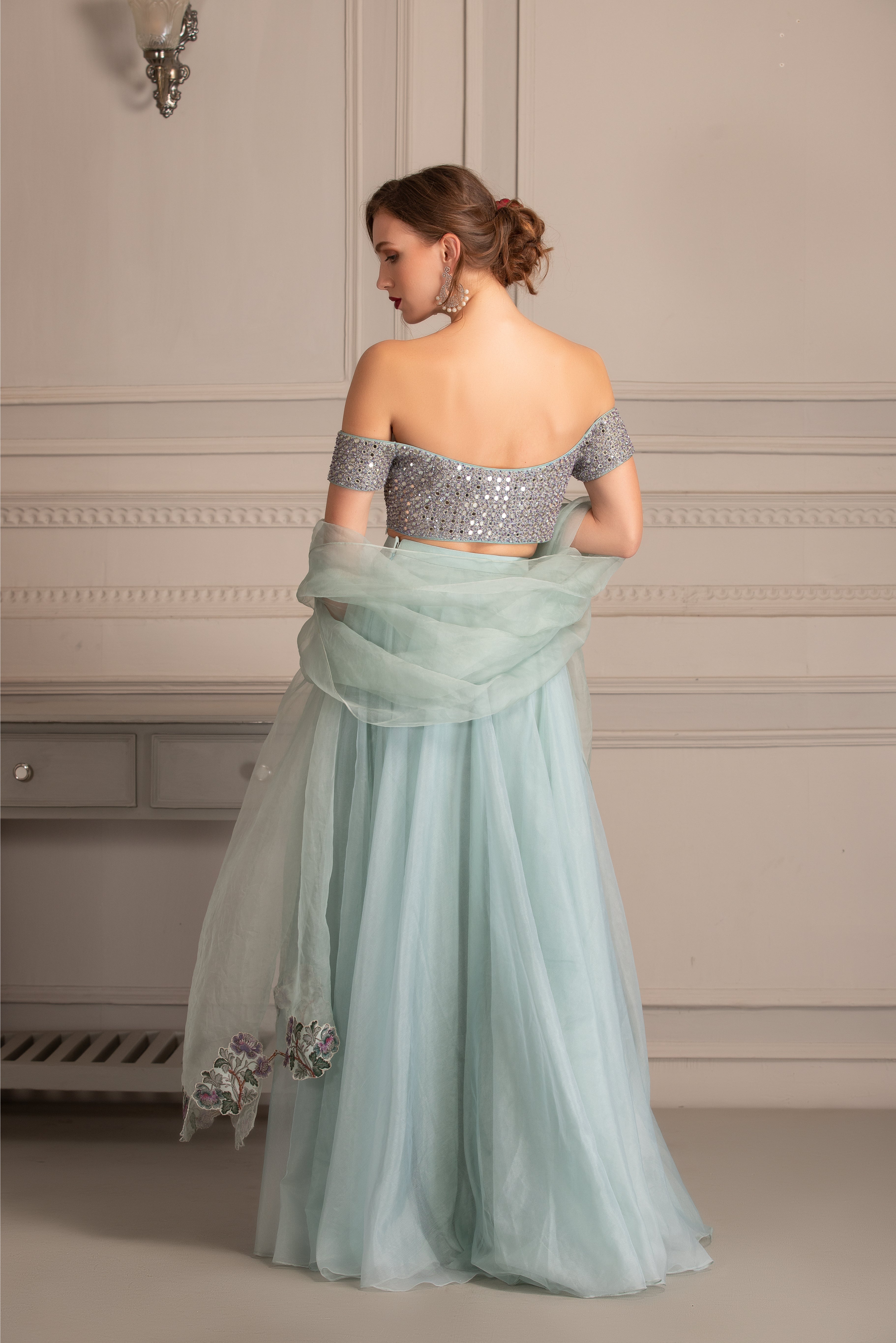 Ice Blue Organza Lehenga Set