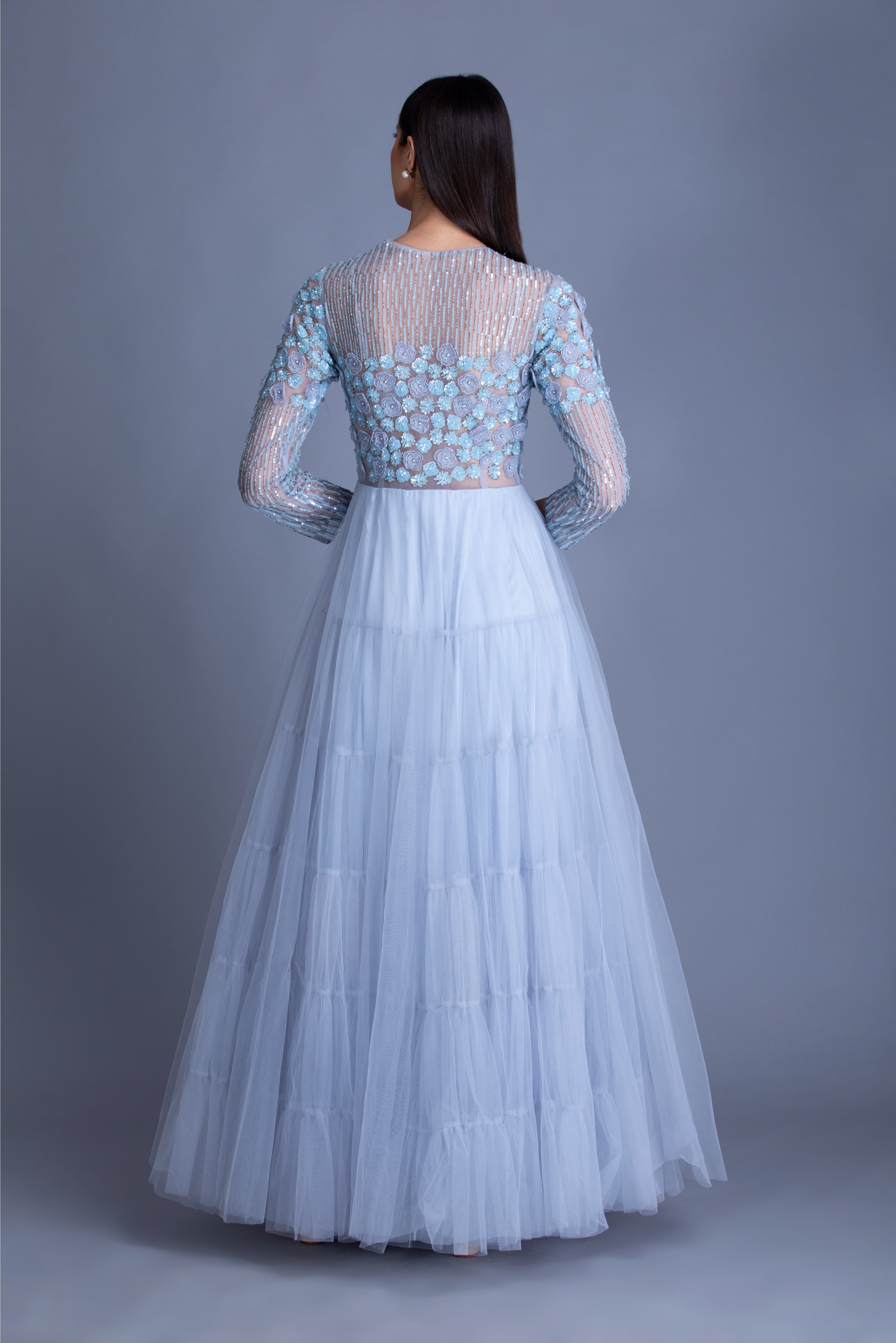 Powder Blue 3D Floral Embroidered Gown