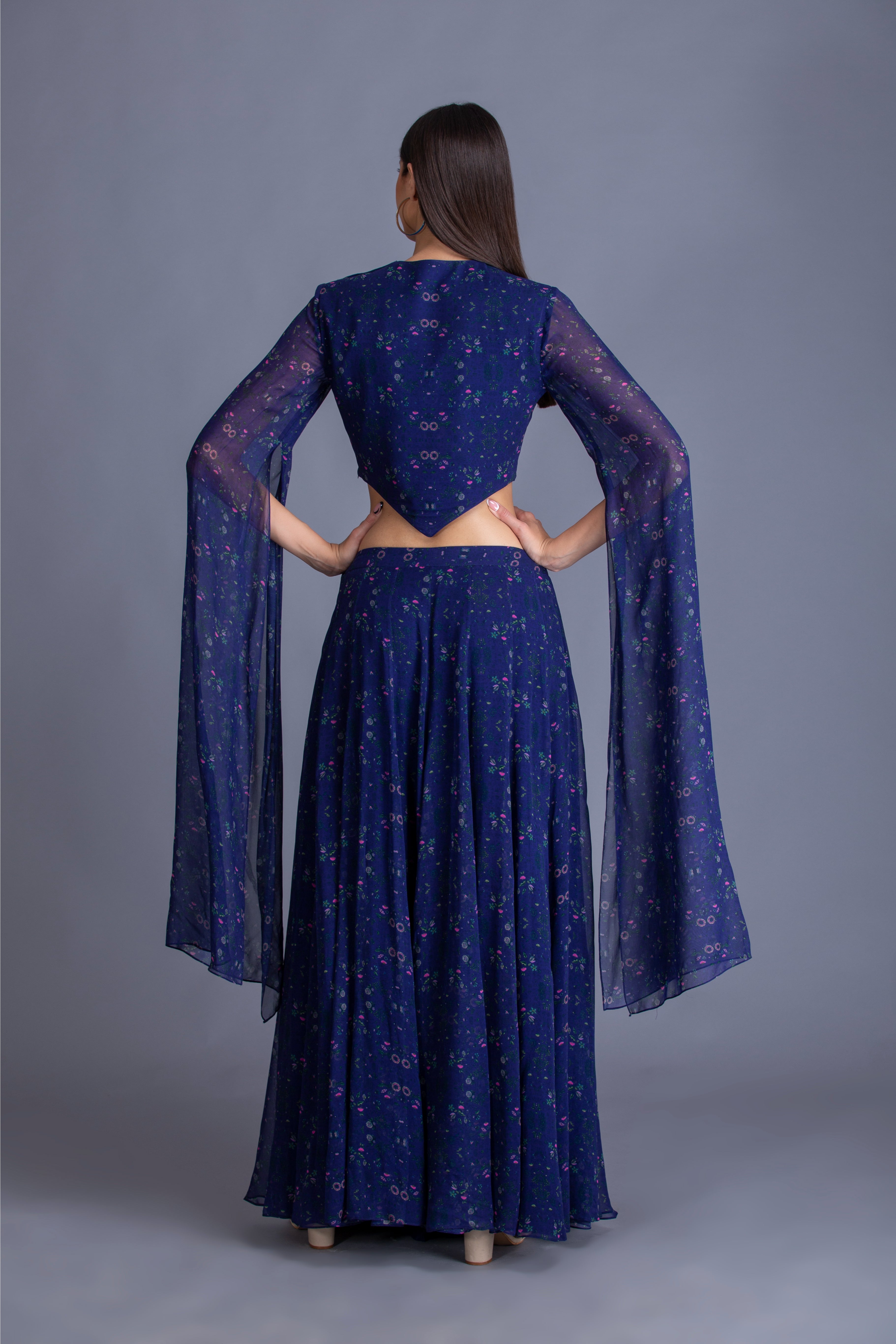 Navy Blue Embroidered Skirt Set