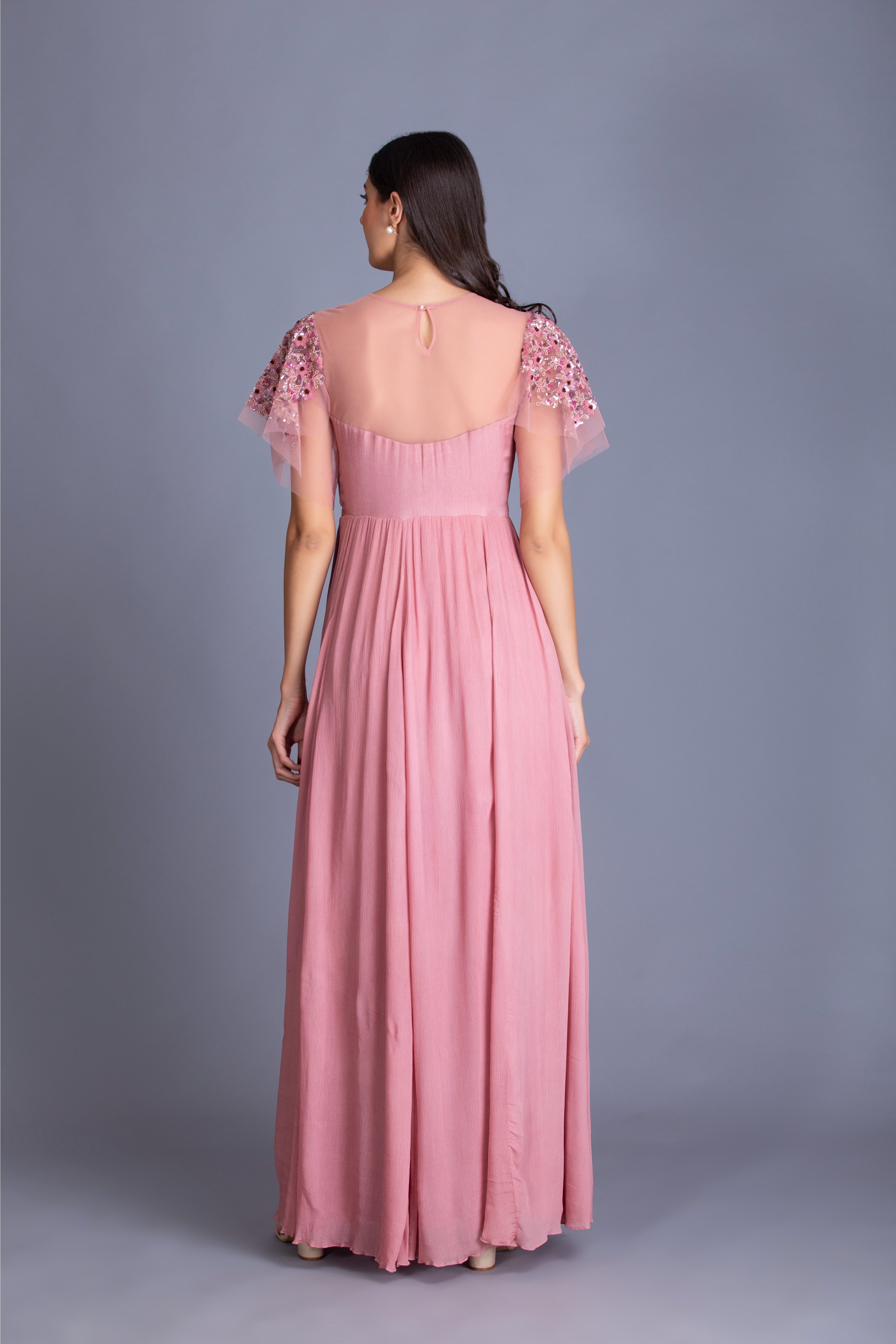 Rose Pink Sequins Embroidered Gown