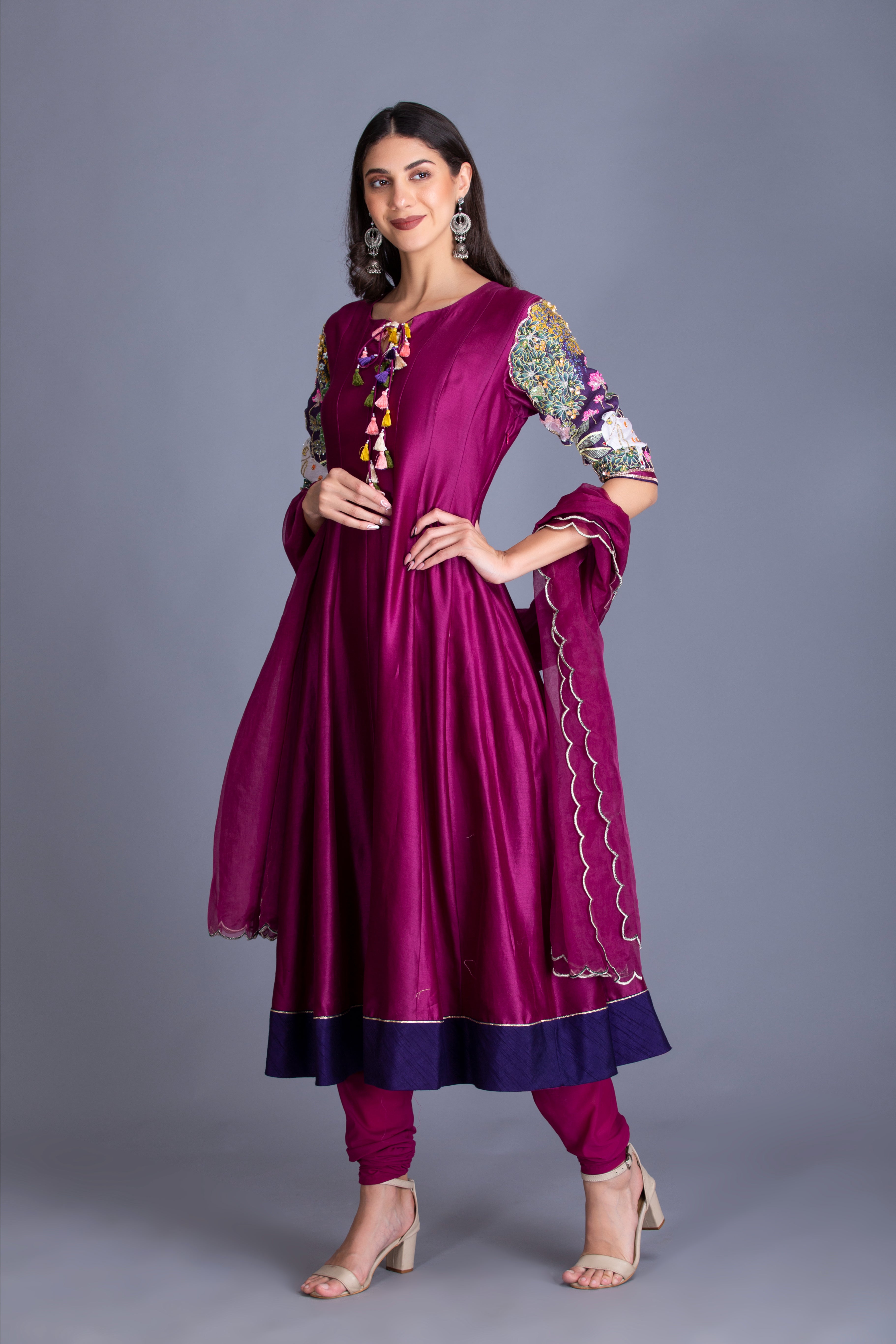 Magenta Purple Printed Anarkali Set