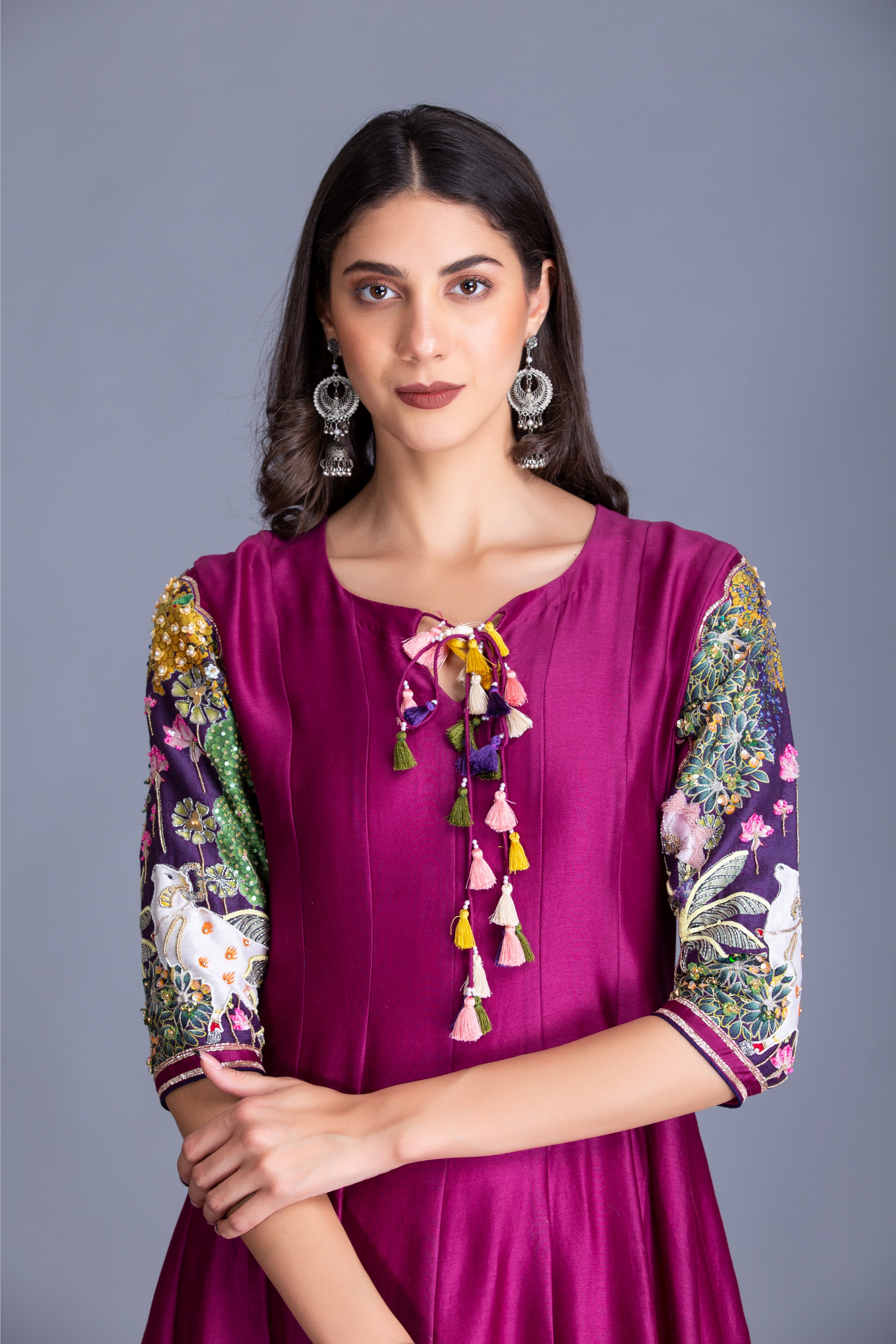 Magenta Purple Printed Anarkali Set