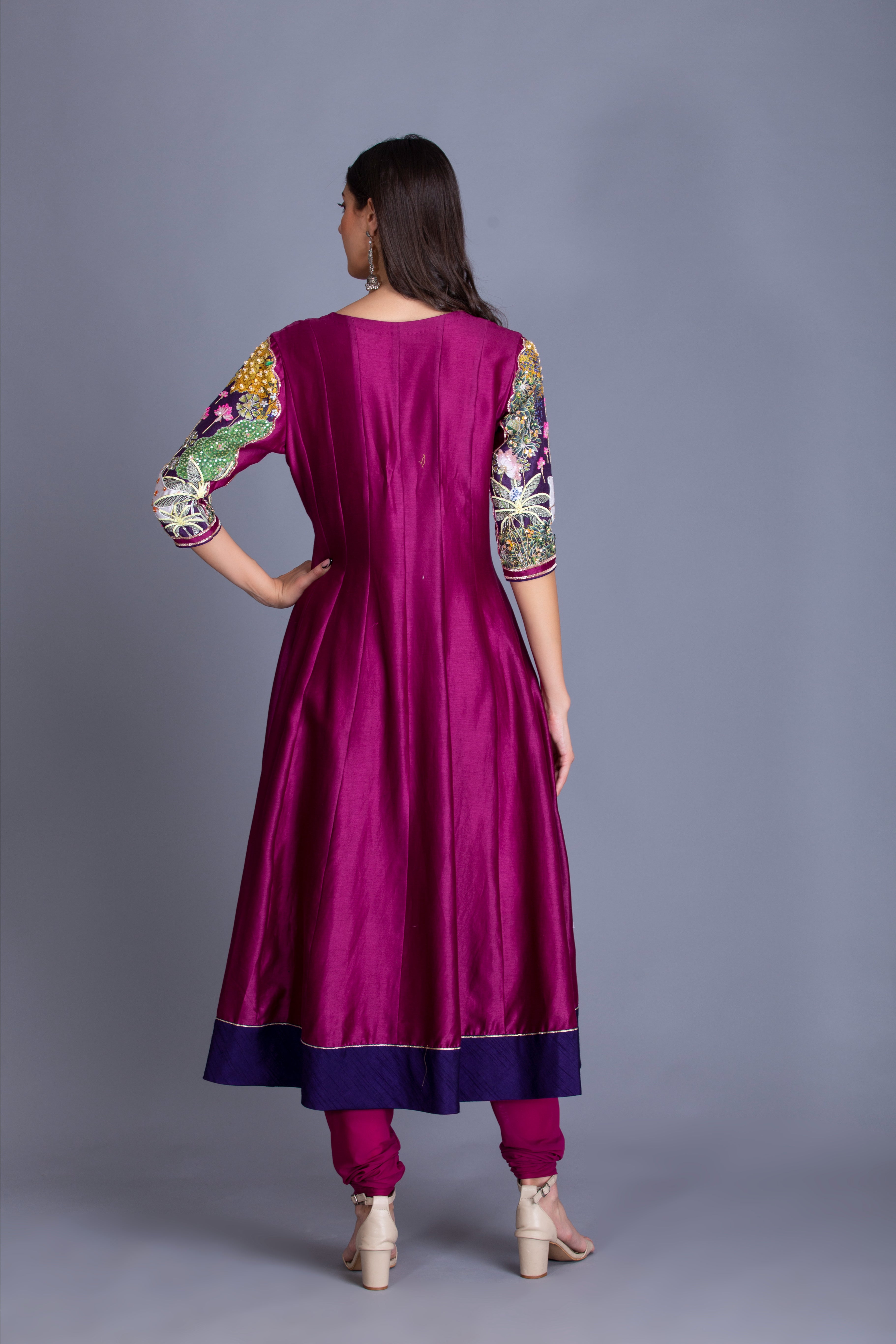 Magenta Purple Printed Anarkali Set