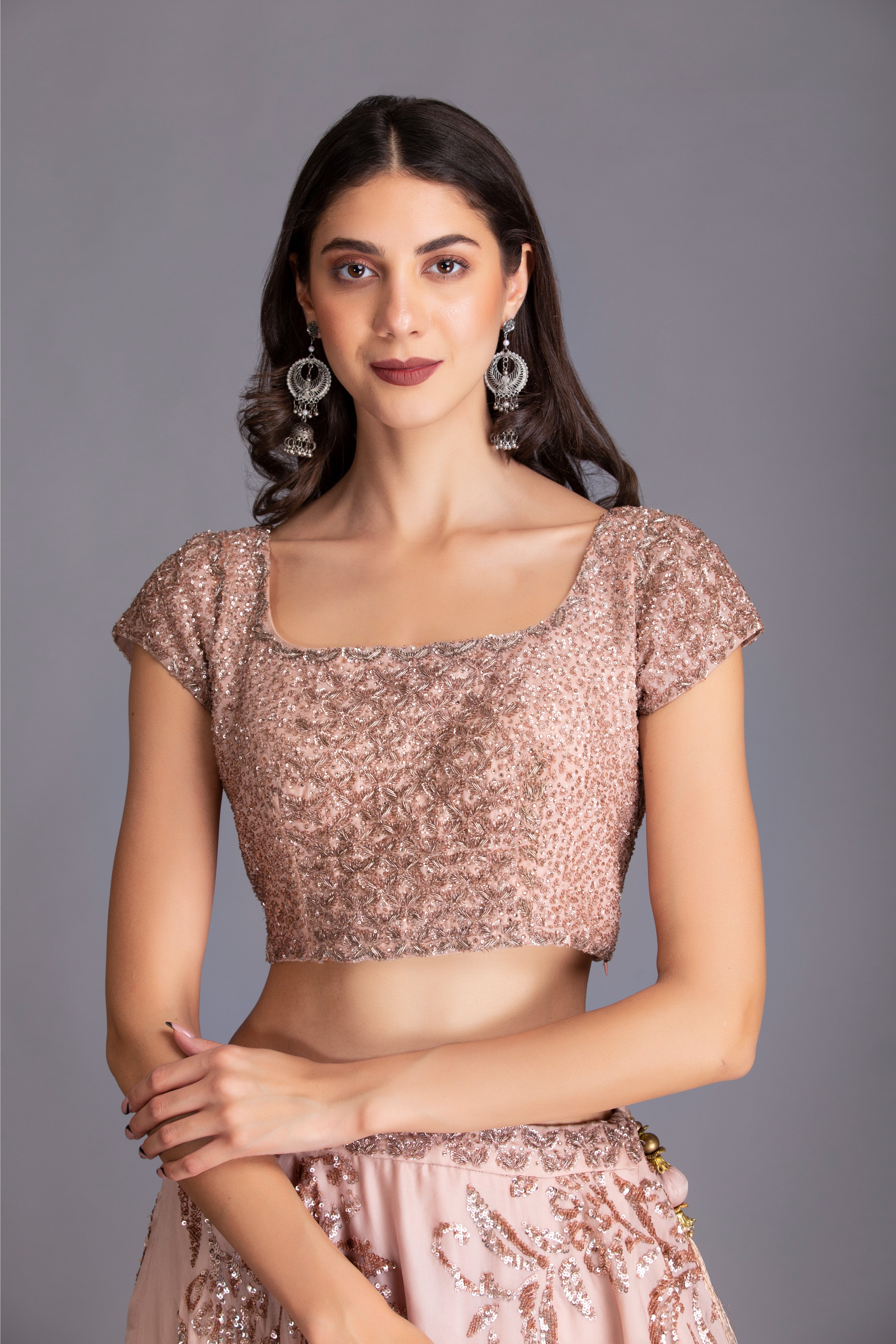 Rose Pink Silk Organza Embroidered Lehenga Set