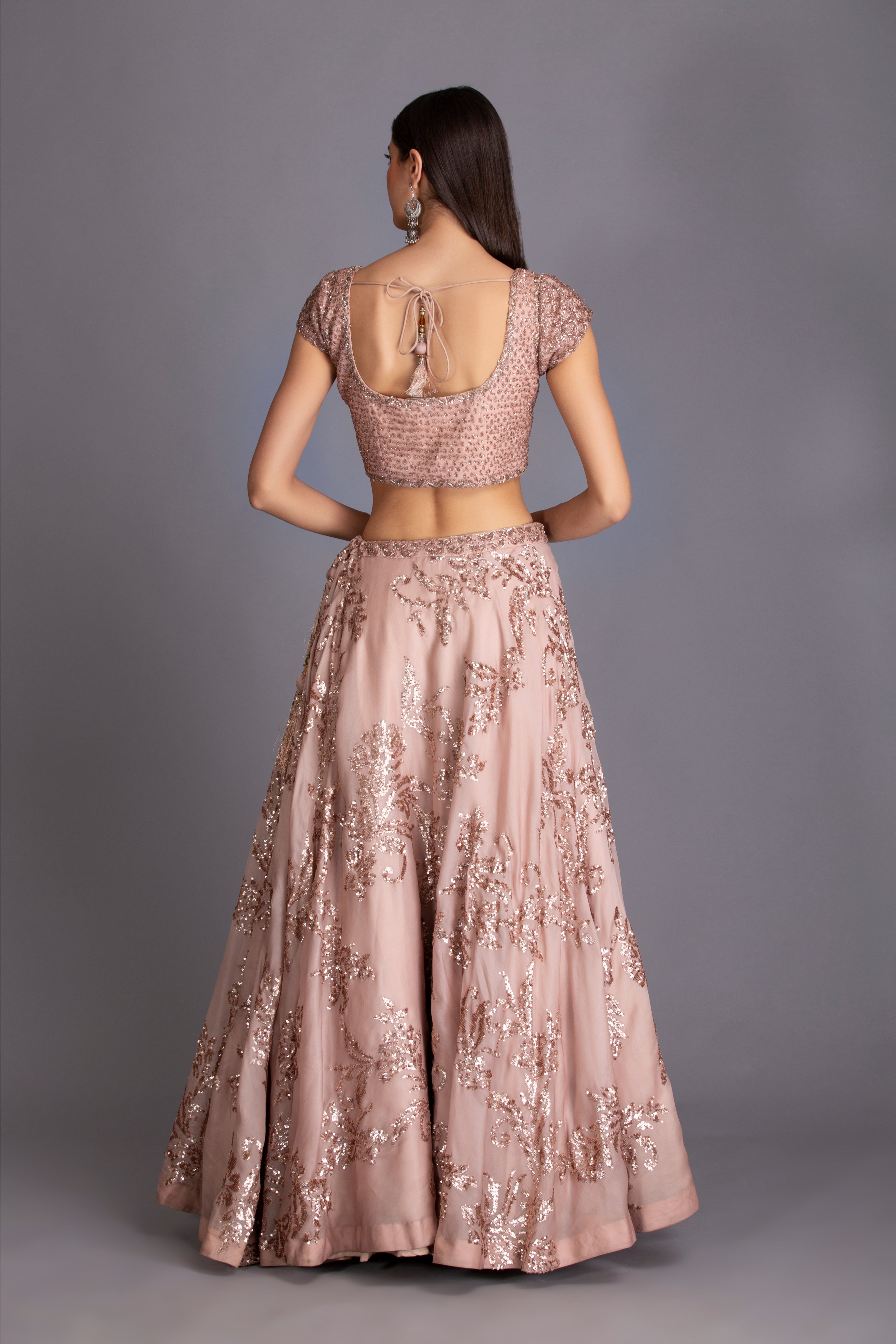 Rose Pink Silk Organza Embroidered Lehenga Set