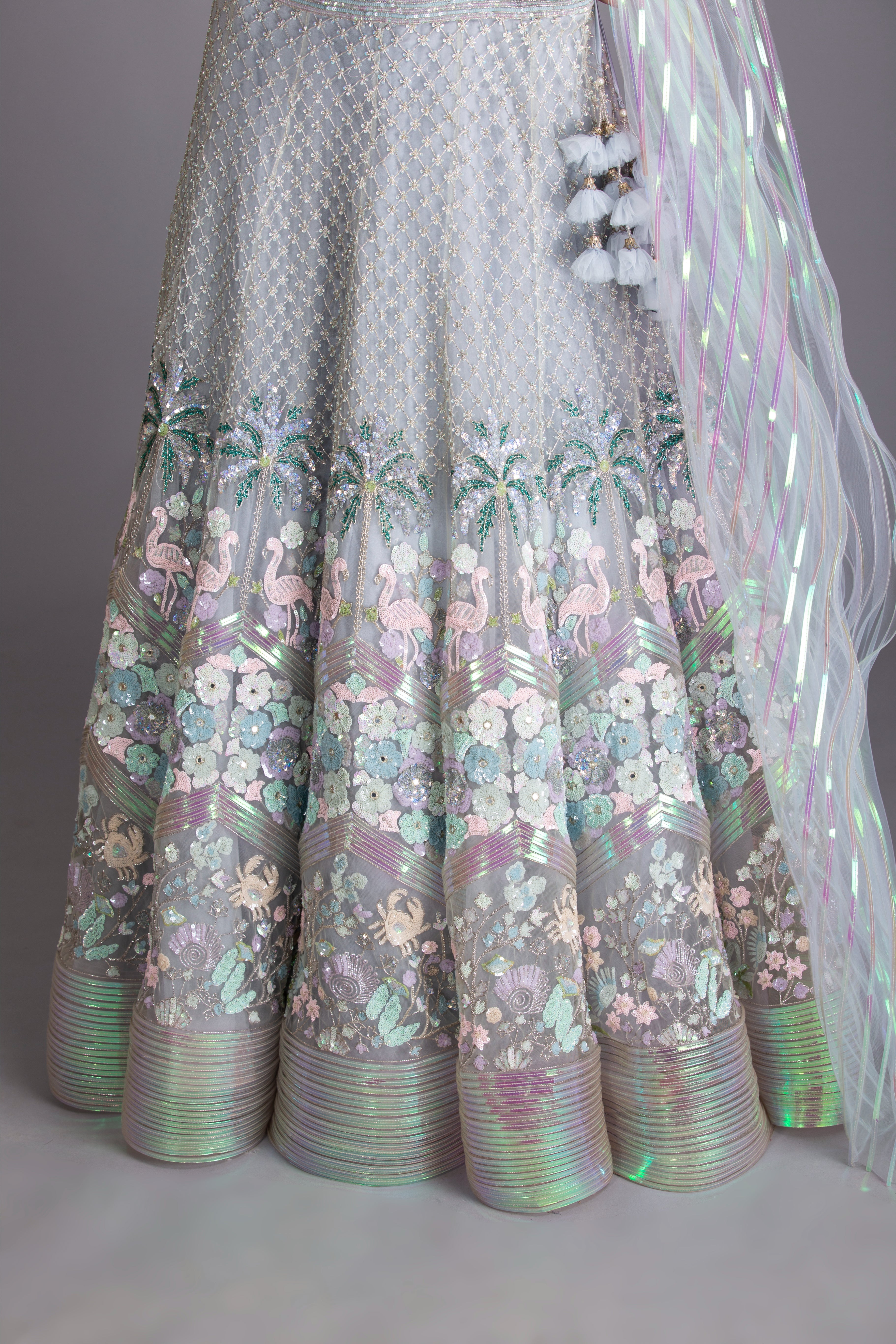 Powder Blue Hand Embroidered Kalidar Lehenga Set