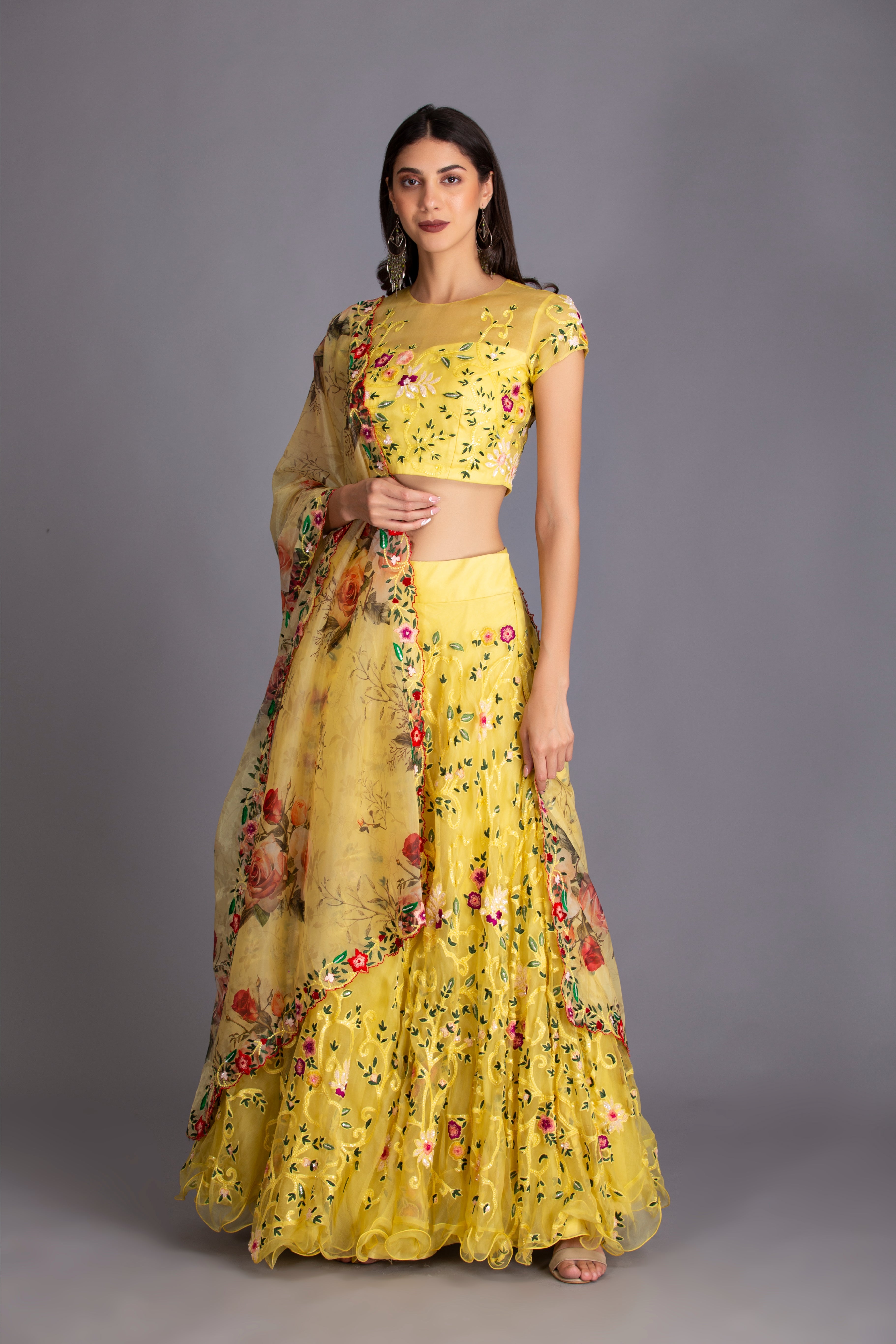 Jasmine Yellow Hand Embroidered Circular Lehenga Set