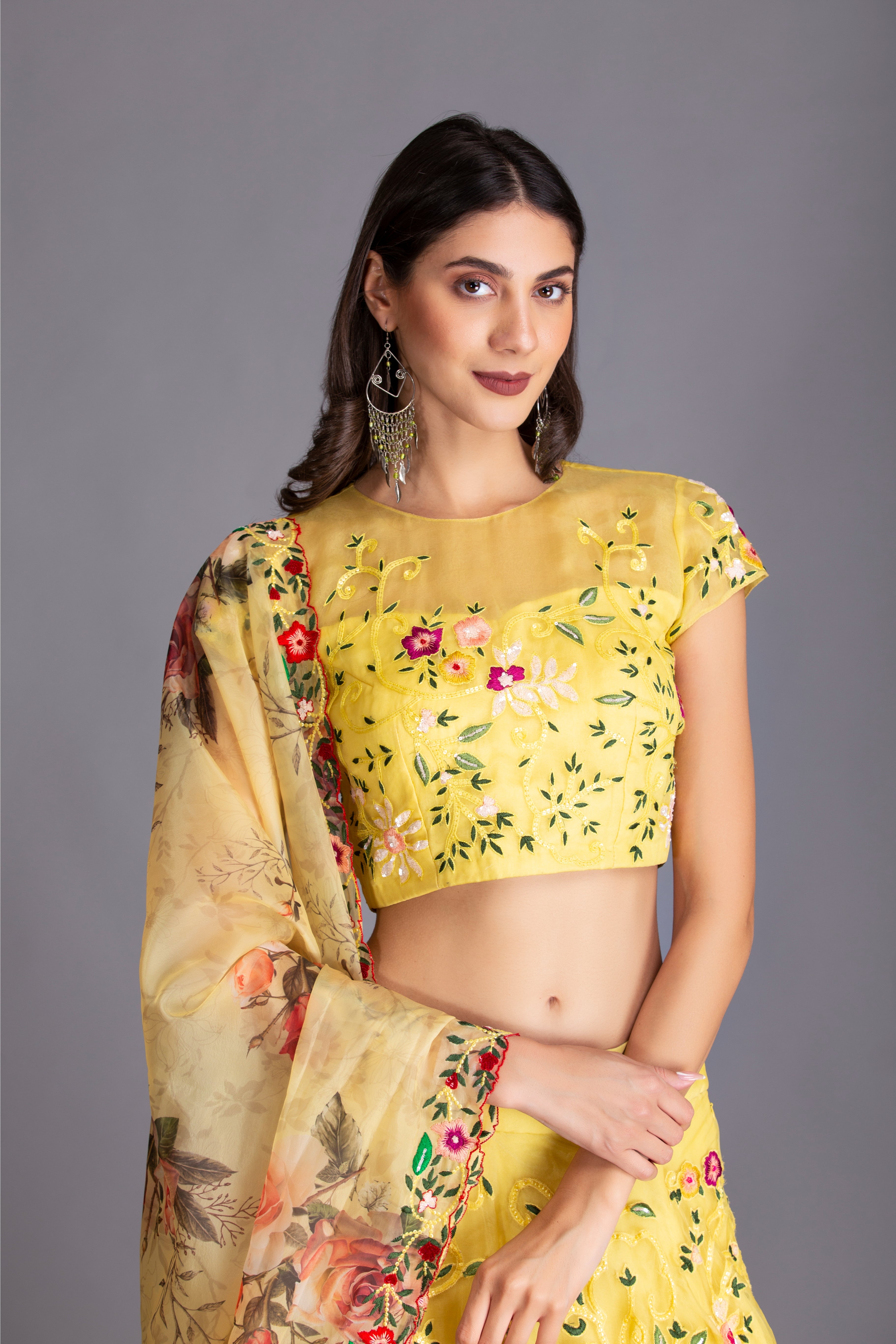 Jasmine Yellow Hand Embroidered Circular Lehenga Set