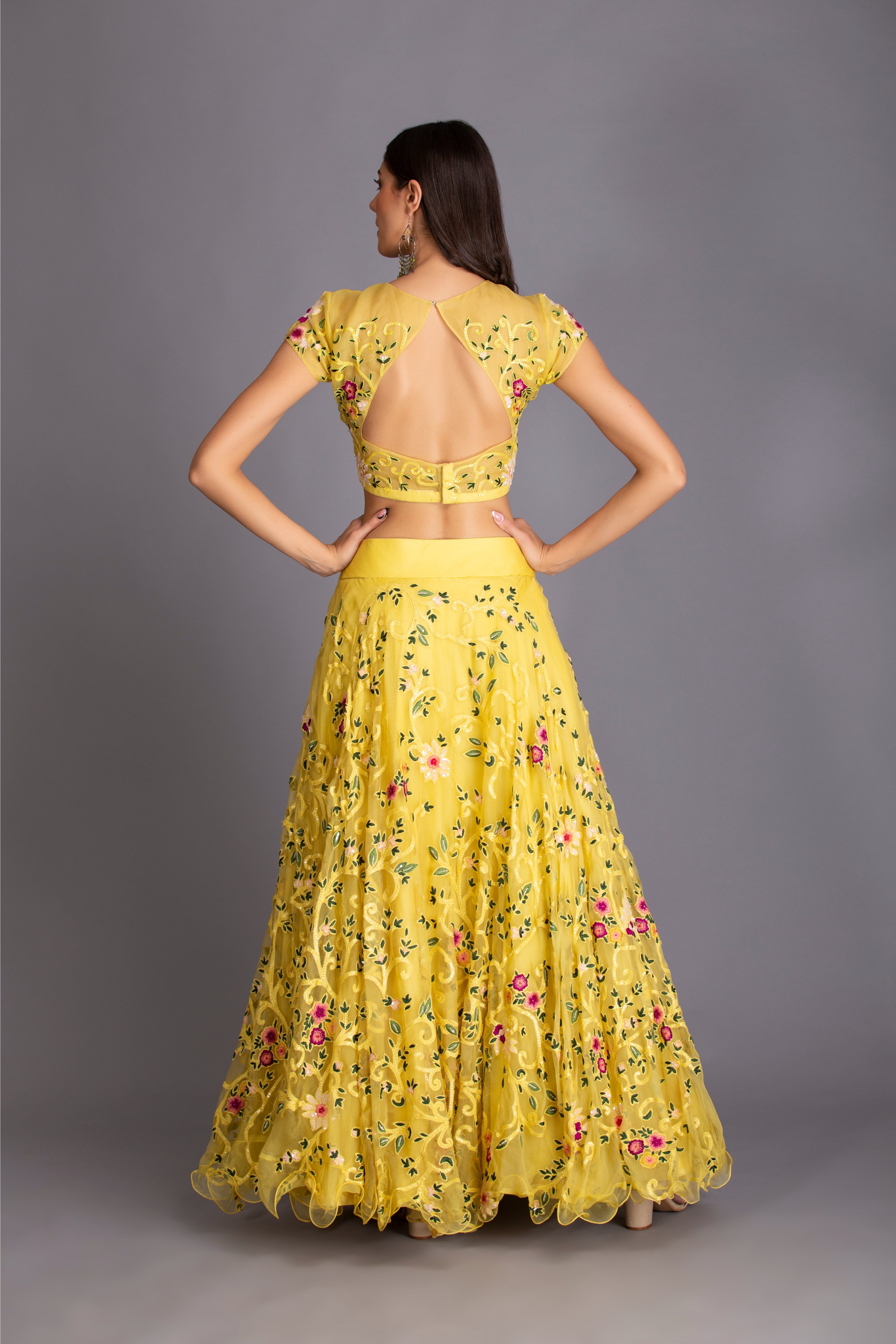 Jasmine Yellow Hand Embroidered Circular Lehenga Set