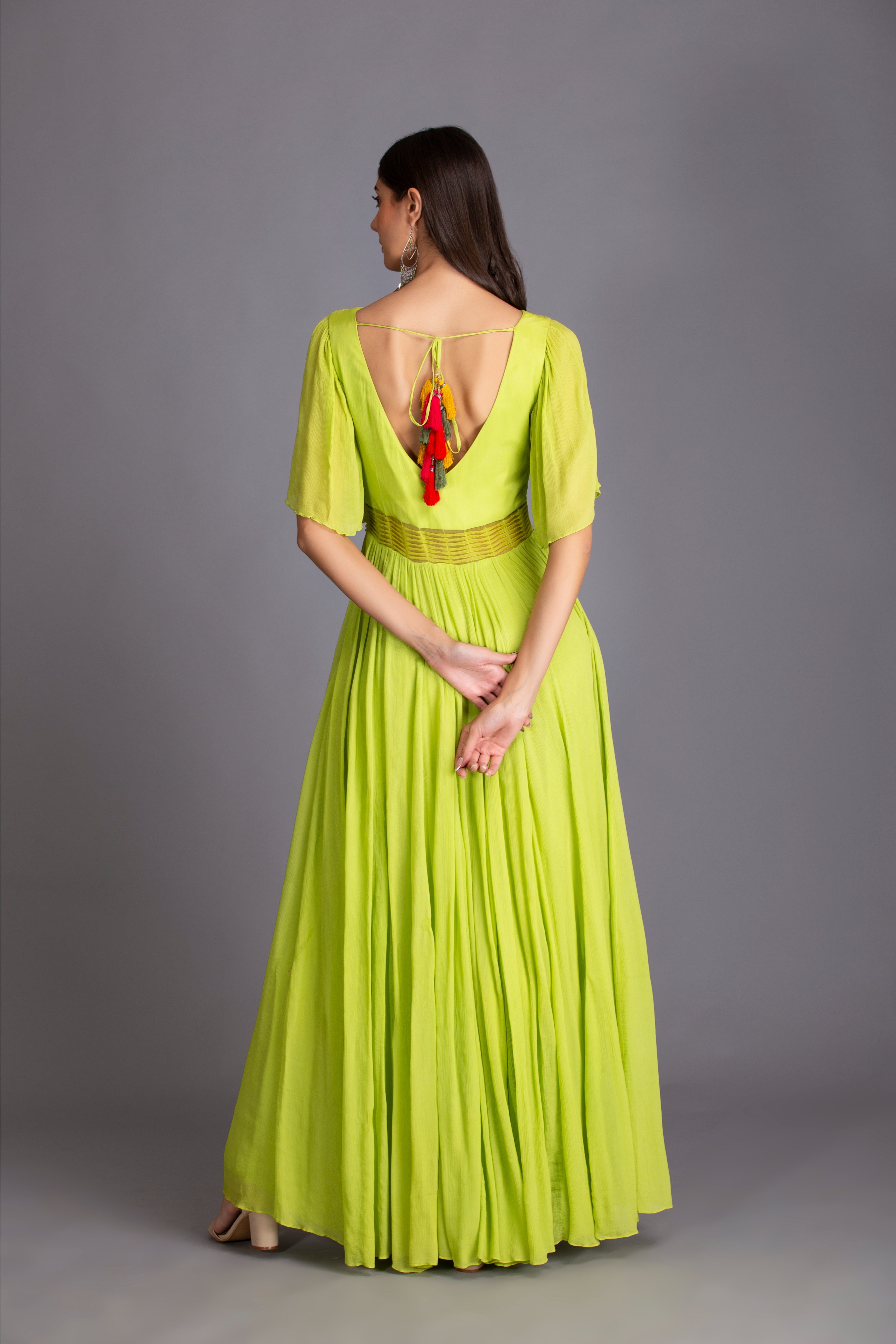 Neon Green Applique Work Embroidered Anarkali