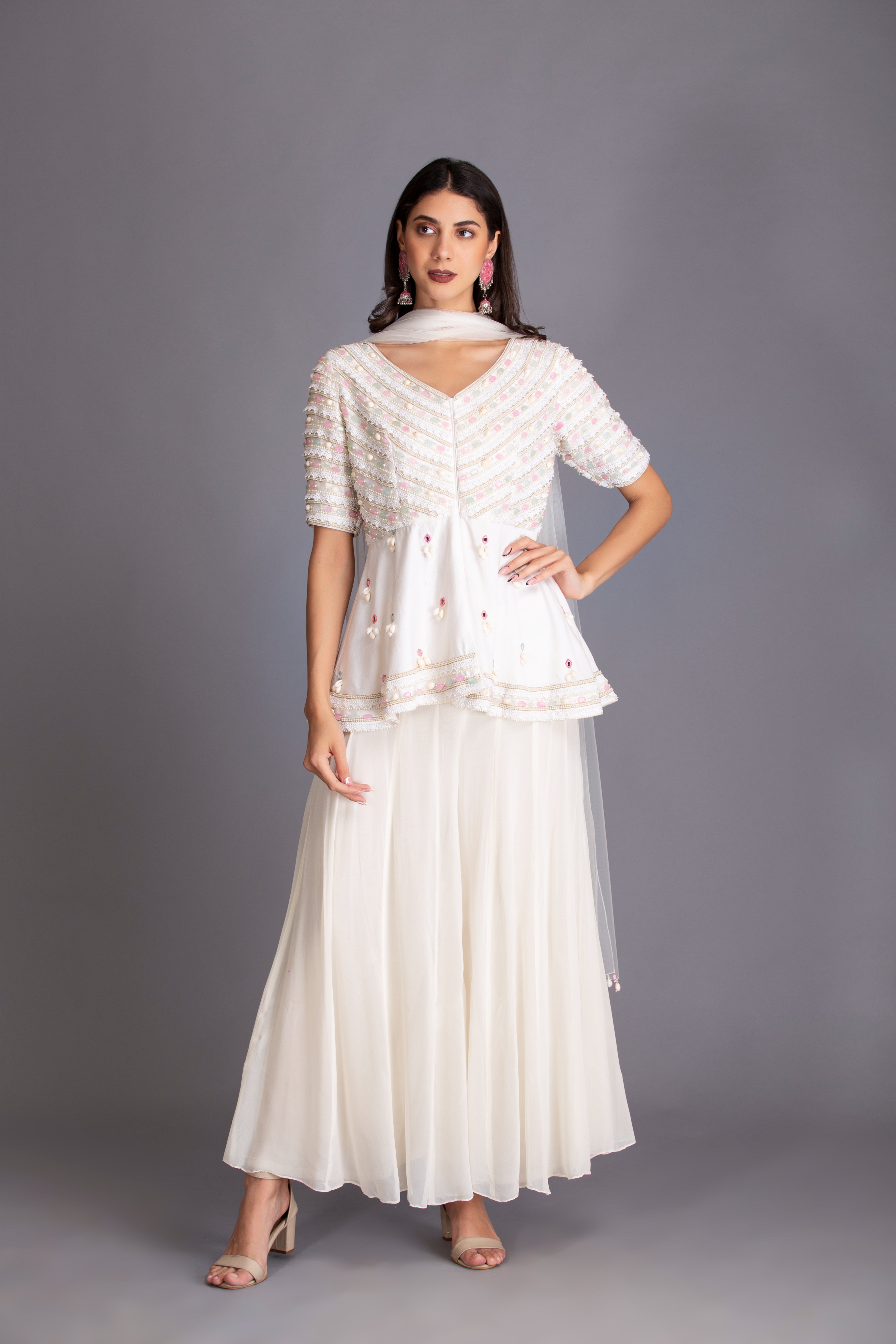 Pristine White Flared Palazzo Pant Set