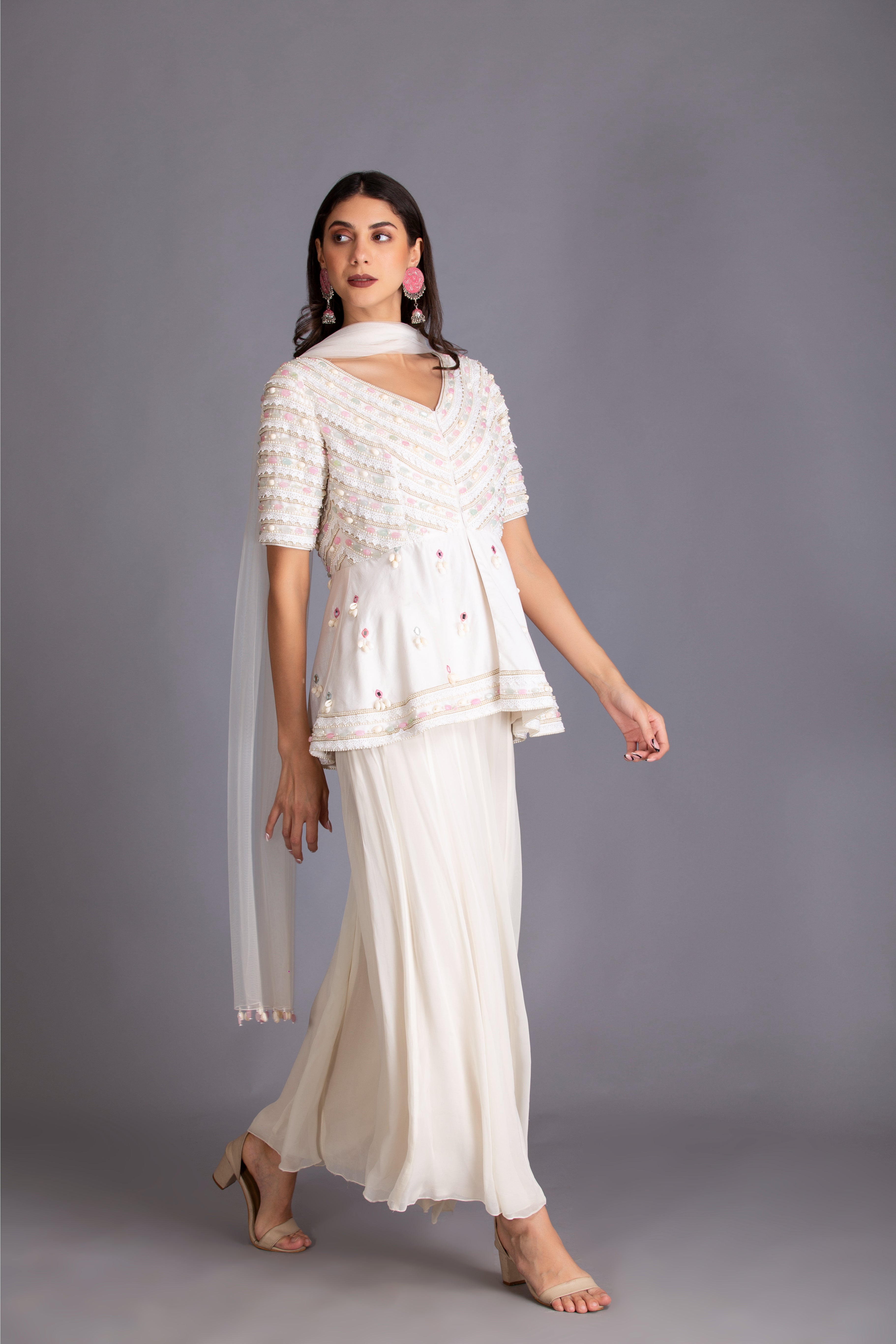 Pristine White Flared Palazzo Pant Set