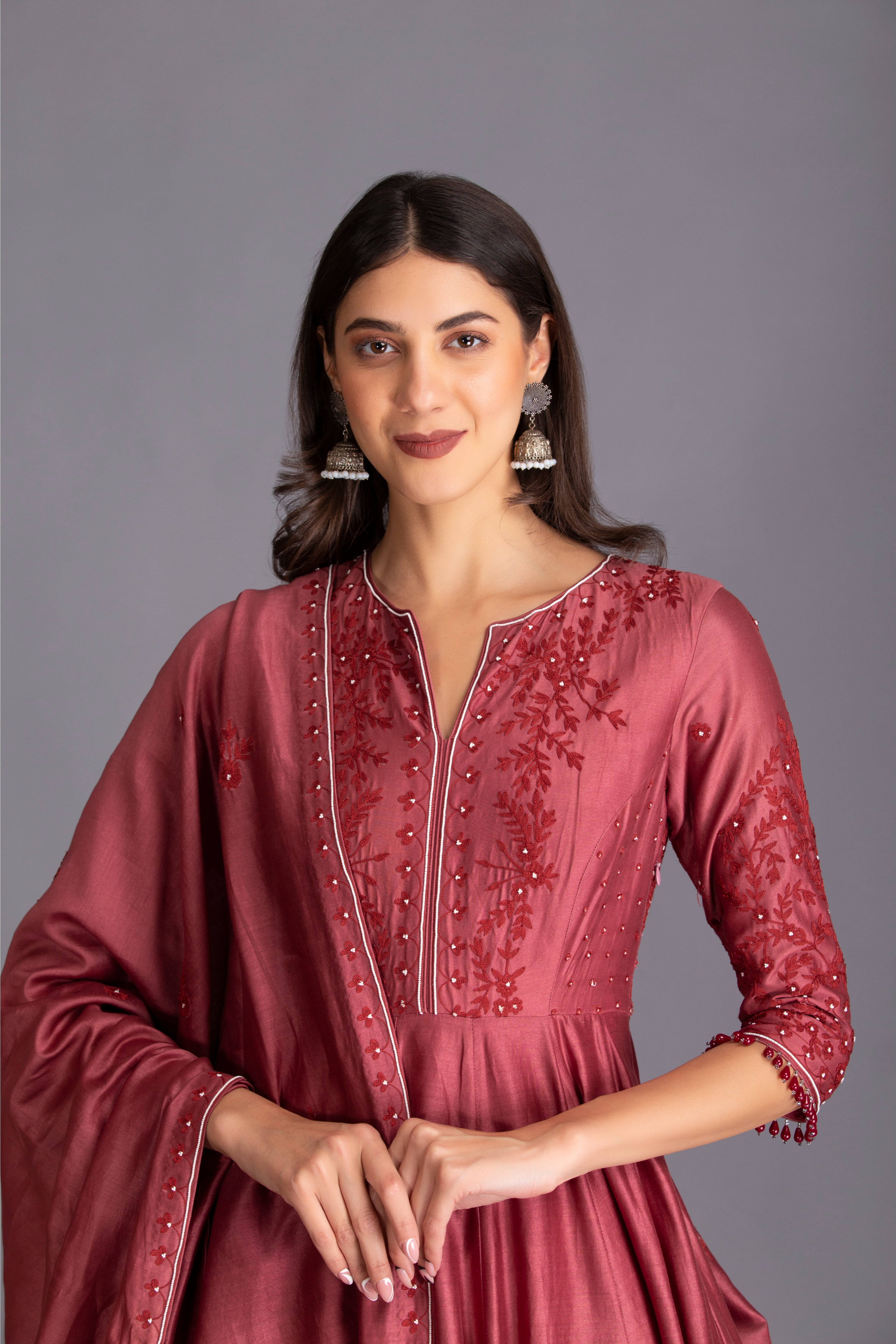 Mulberry Thread Work Embroidered Anarkali Set