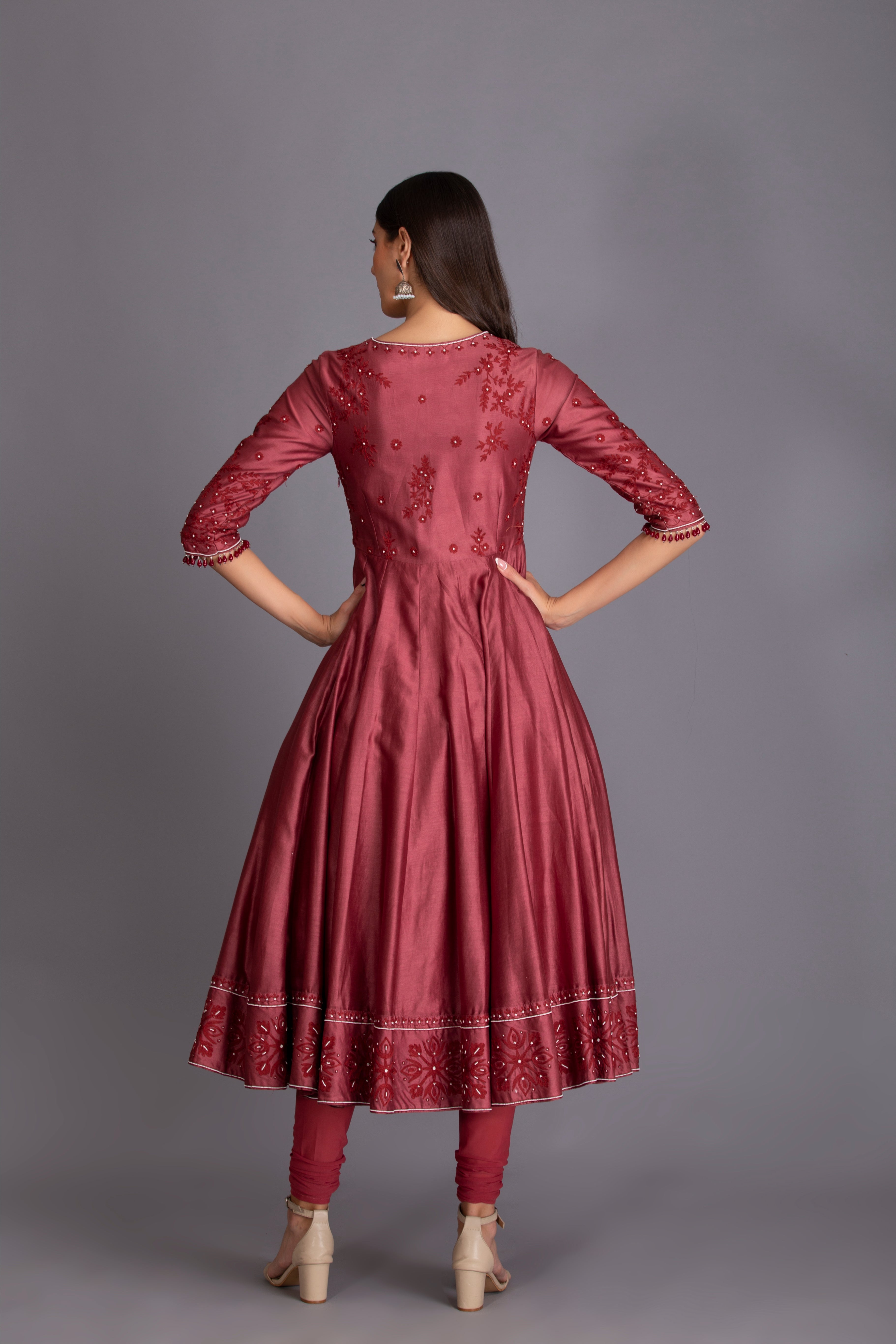 Mulberry Thread Work Embroidered Anarkali Set