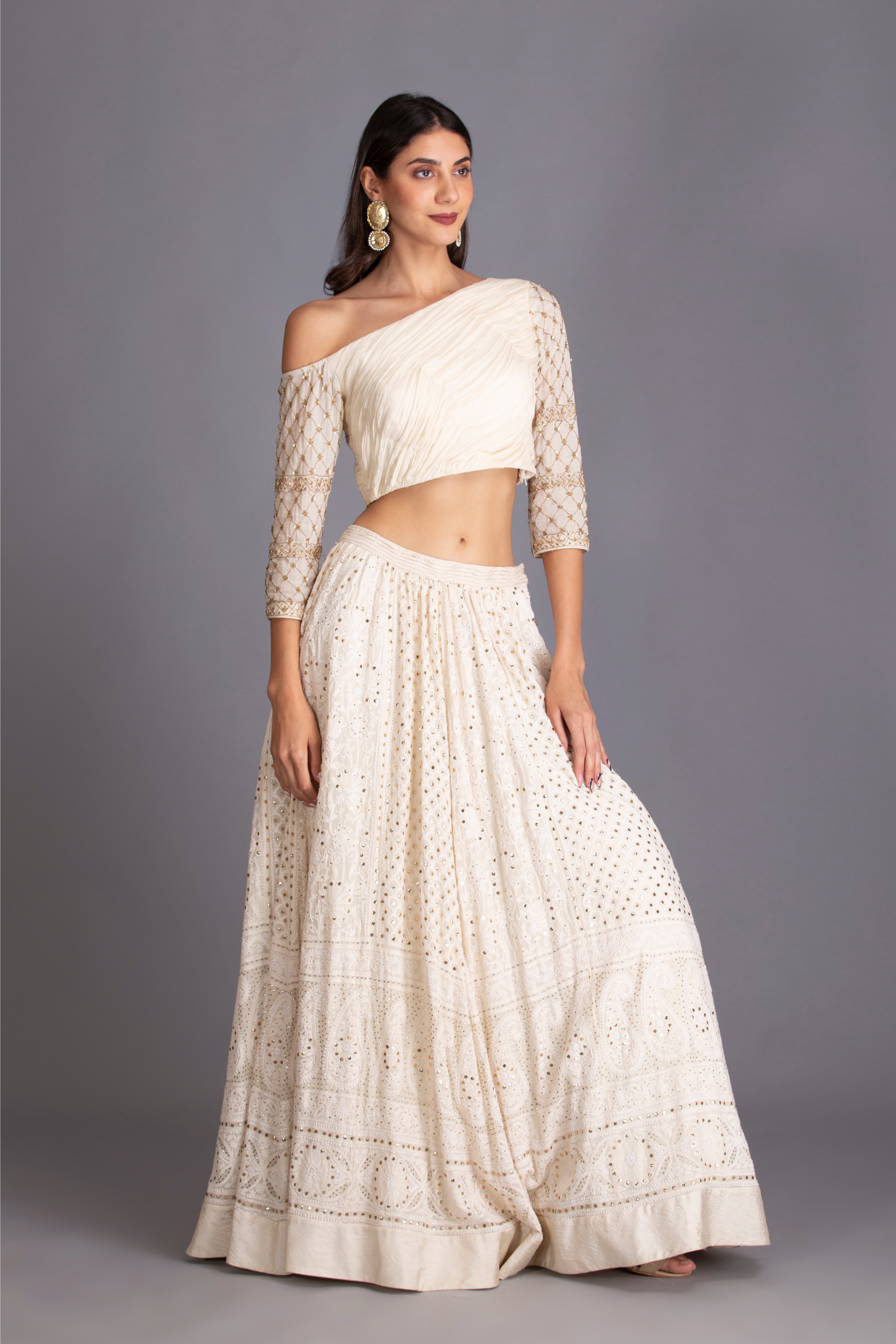 Off-White Embroidered Lehenga Set