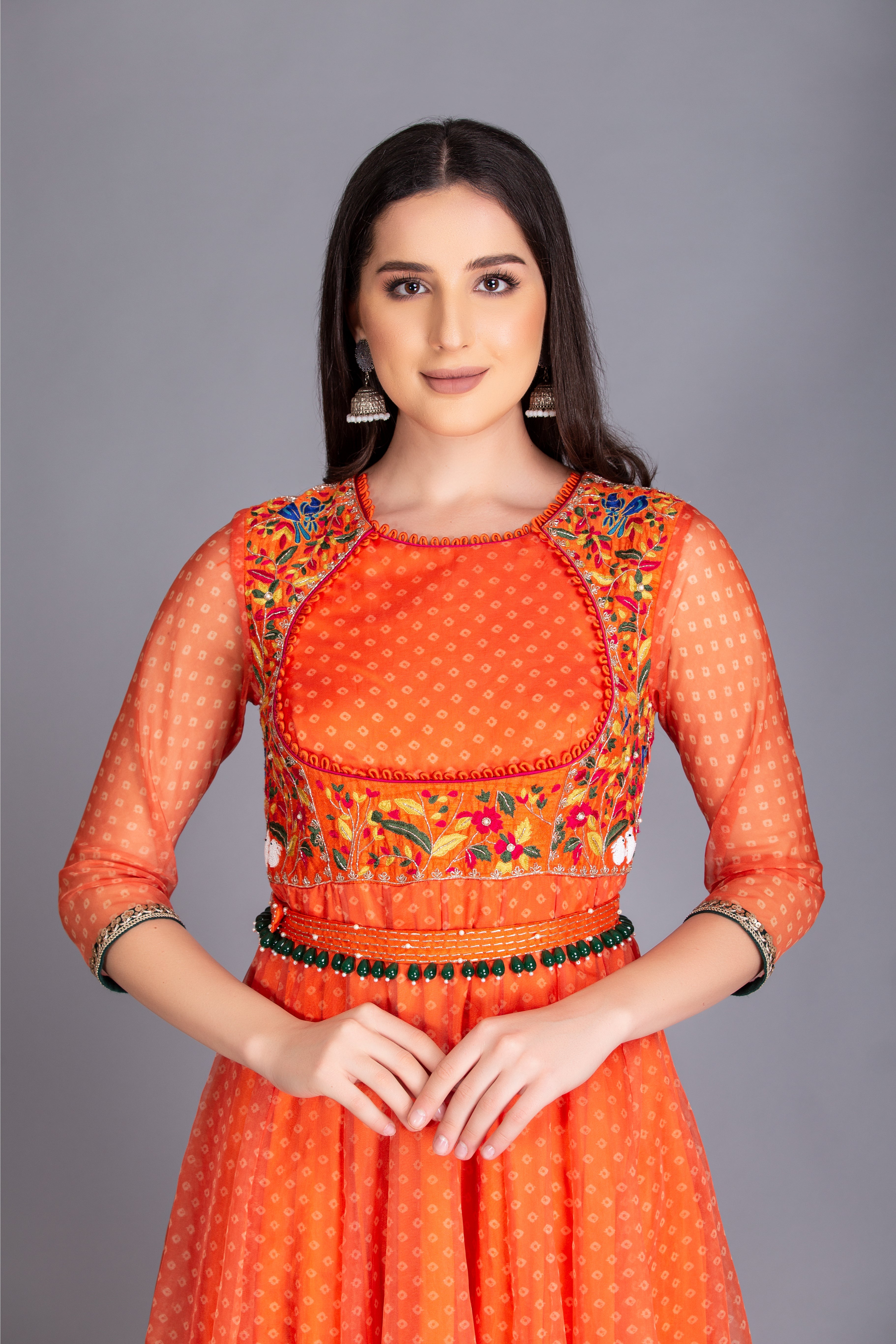 Sunset Orange Resham Embroidered Anarkali Set