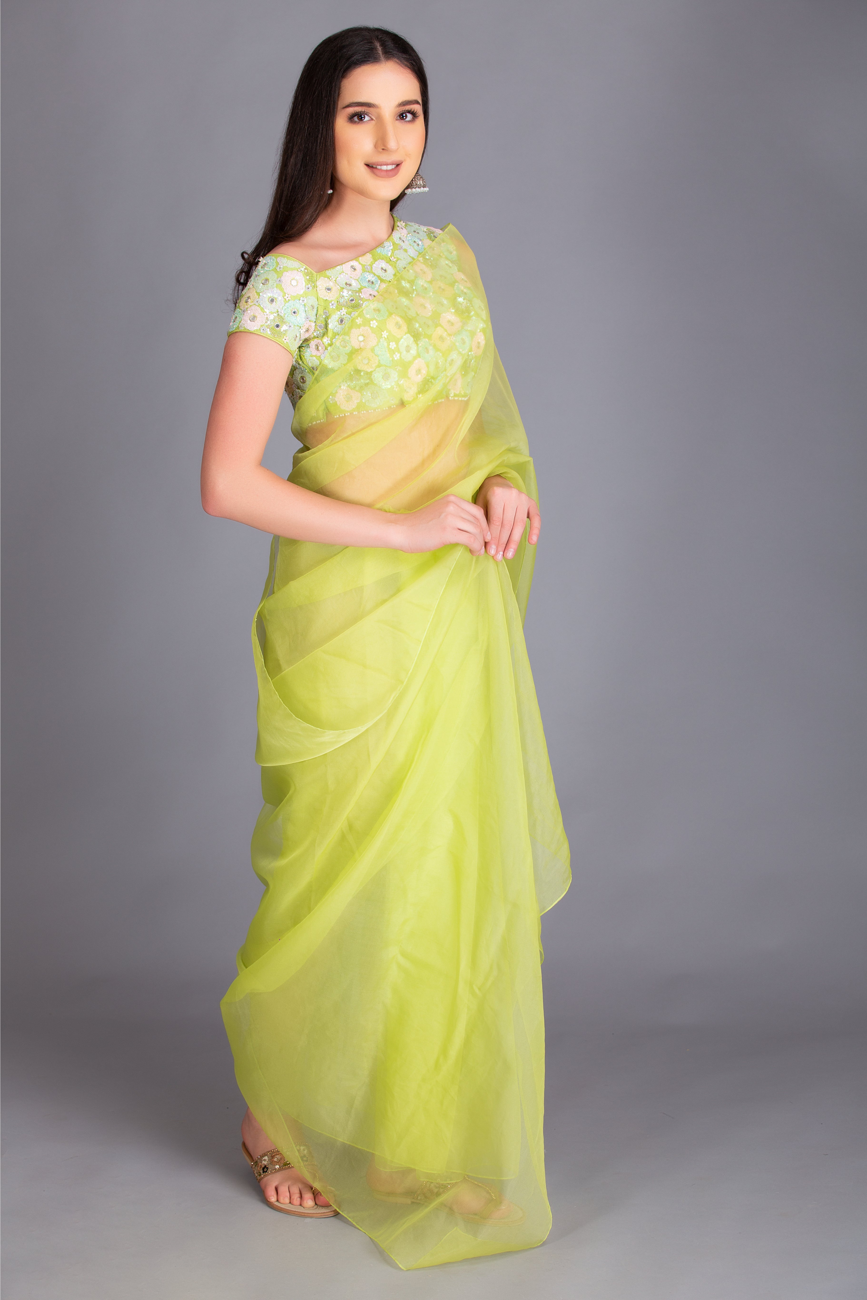 Neon Green Saree set