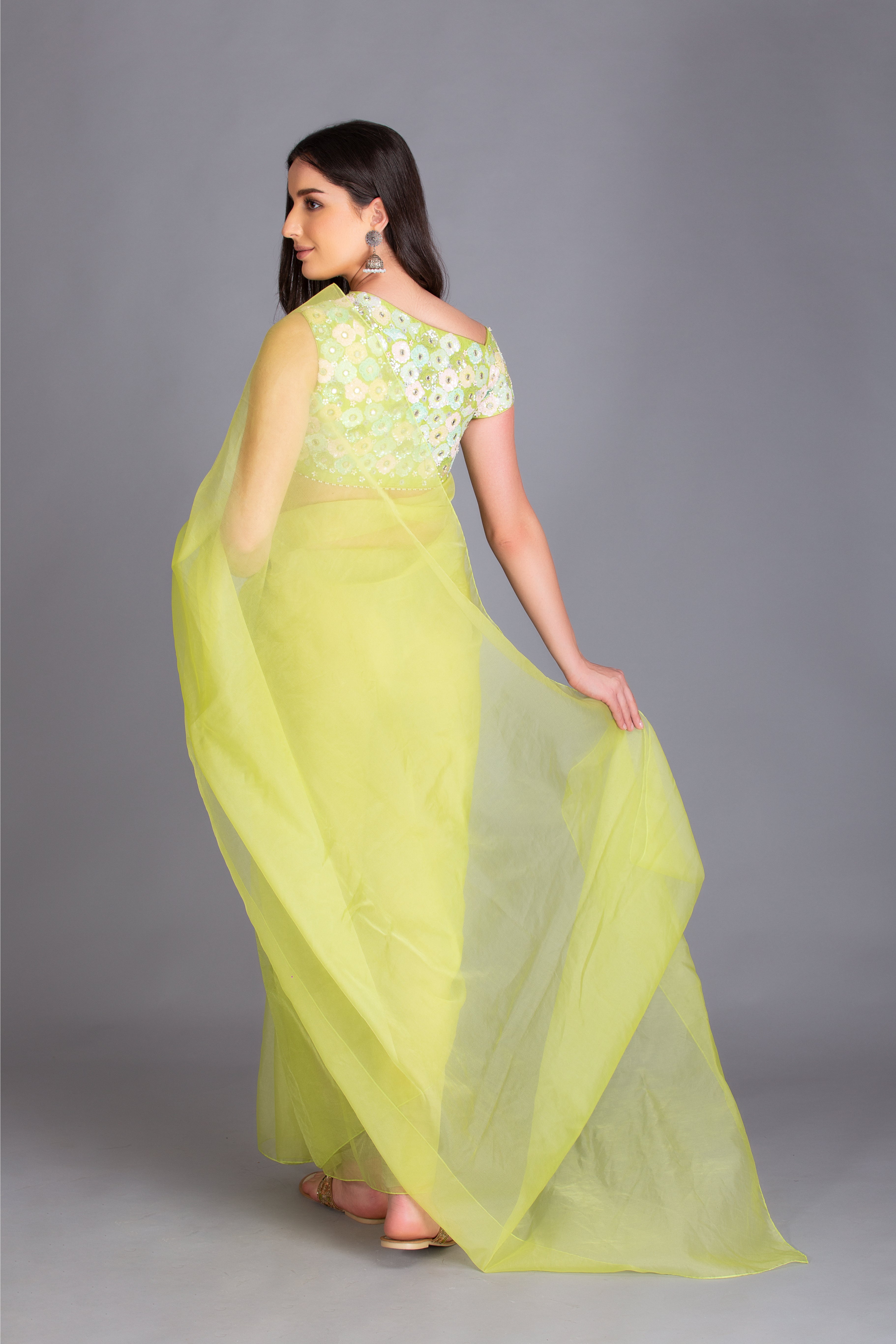 Neon Green Saree set
