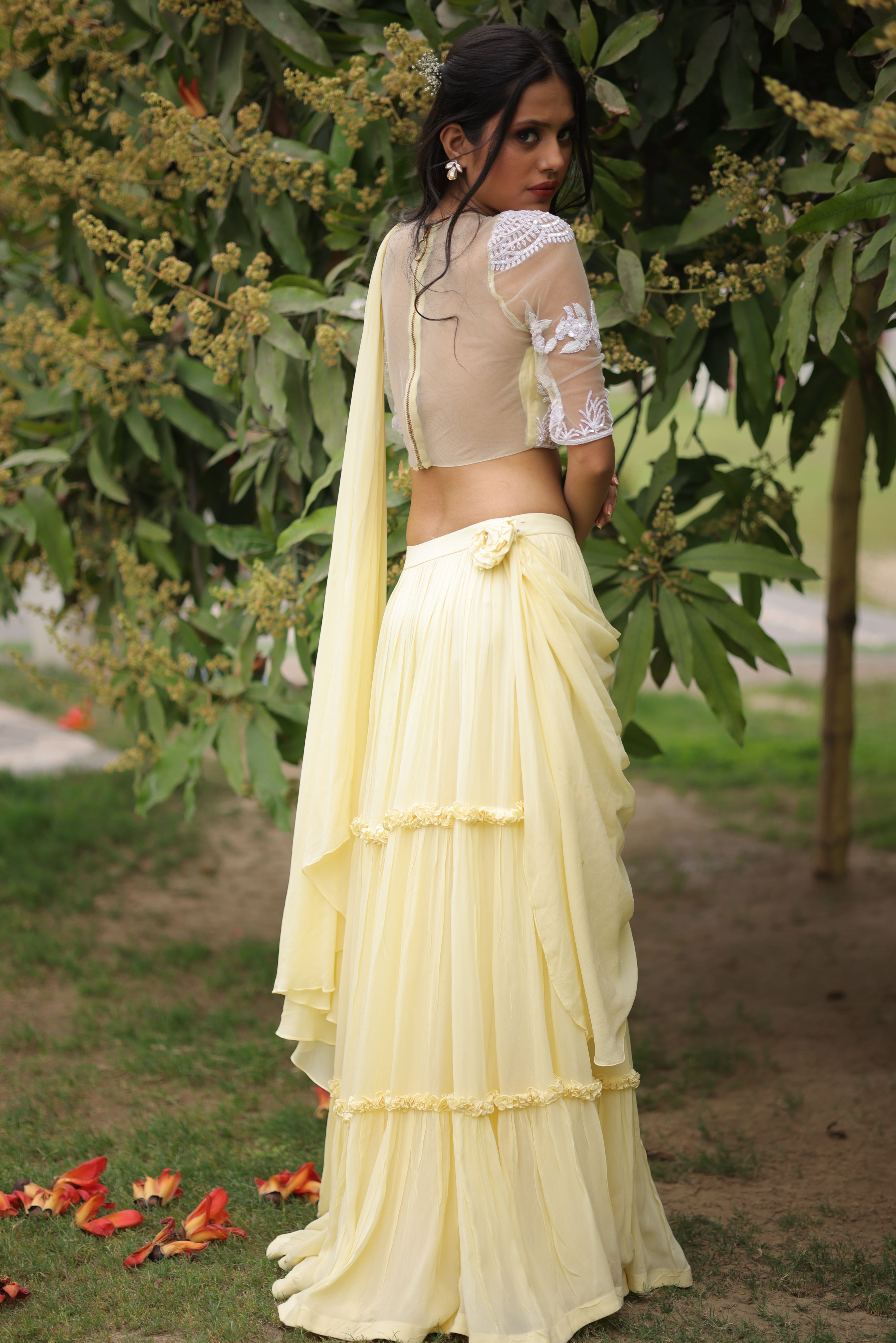 Lemon Sorbet Tiered Georgette Lehenga set