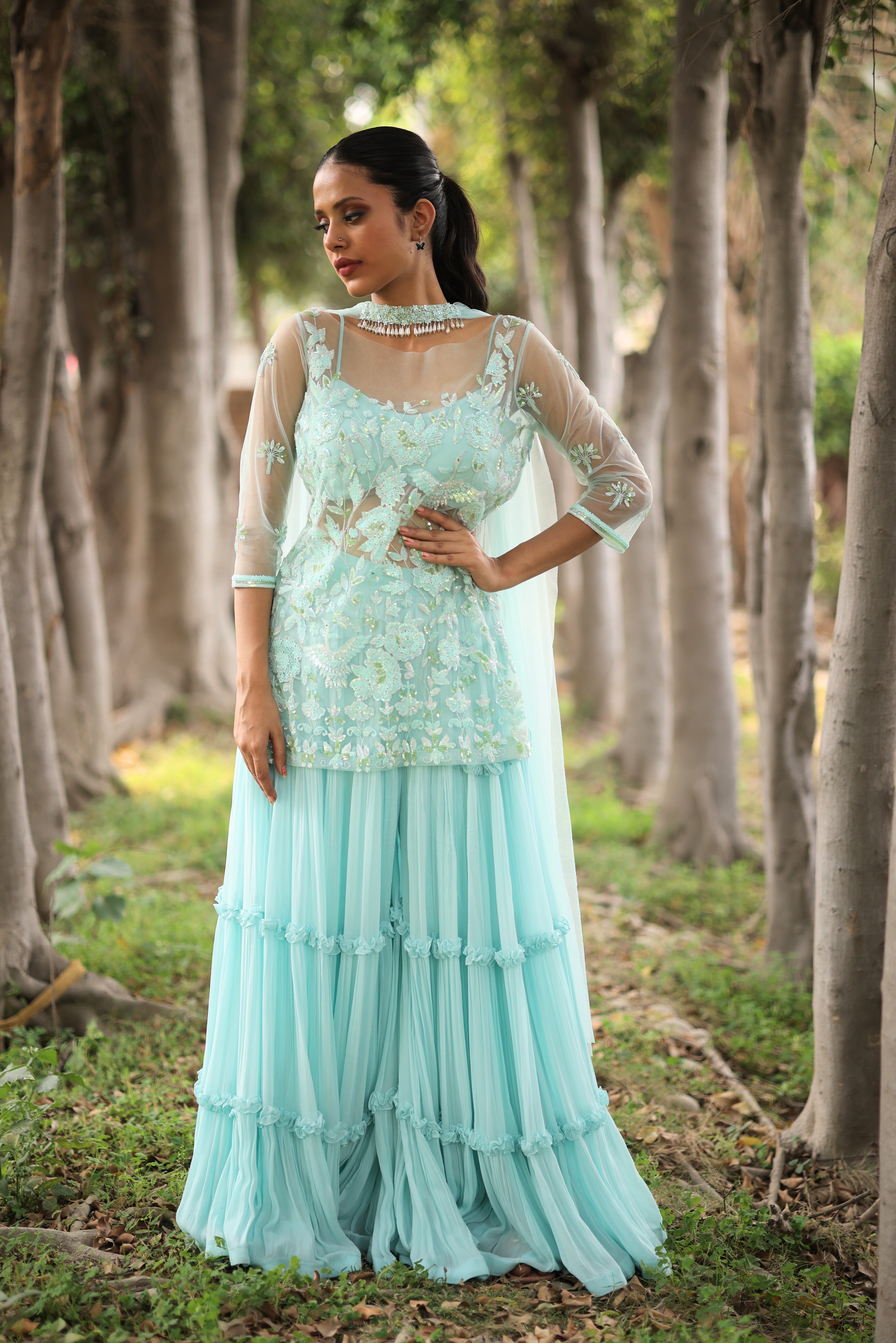 Ice Blue Sequin work Sharara set