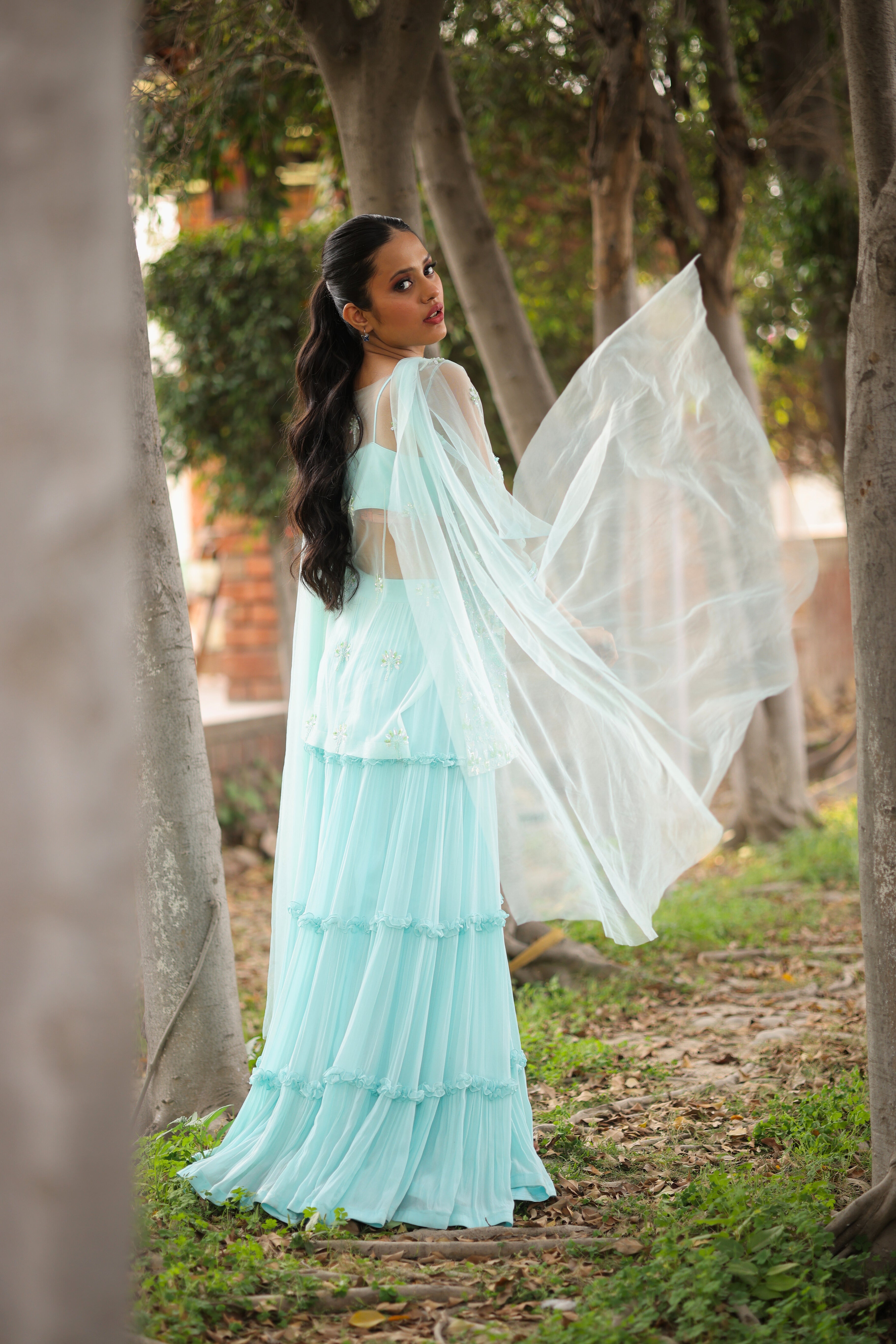 Ice Blue Sequin work Sharara set