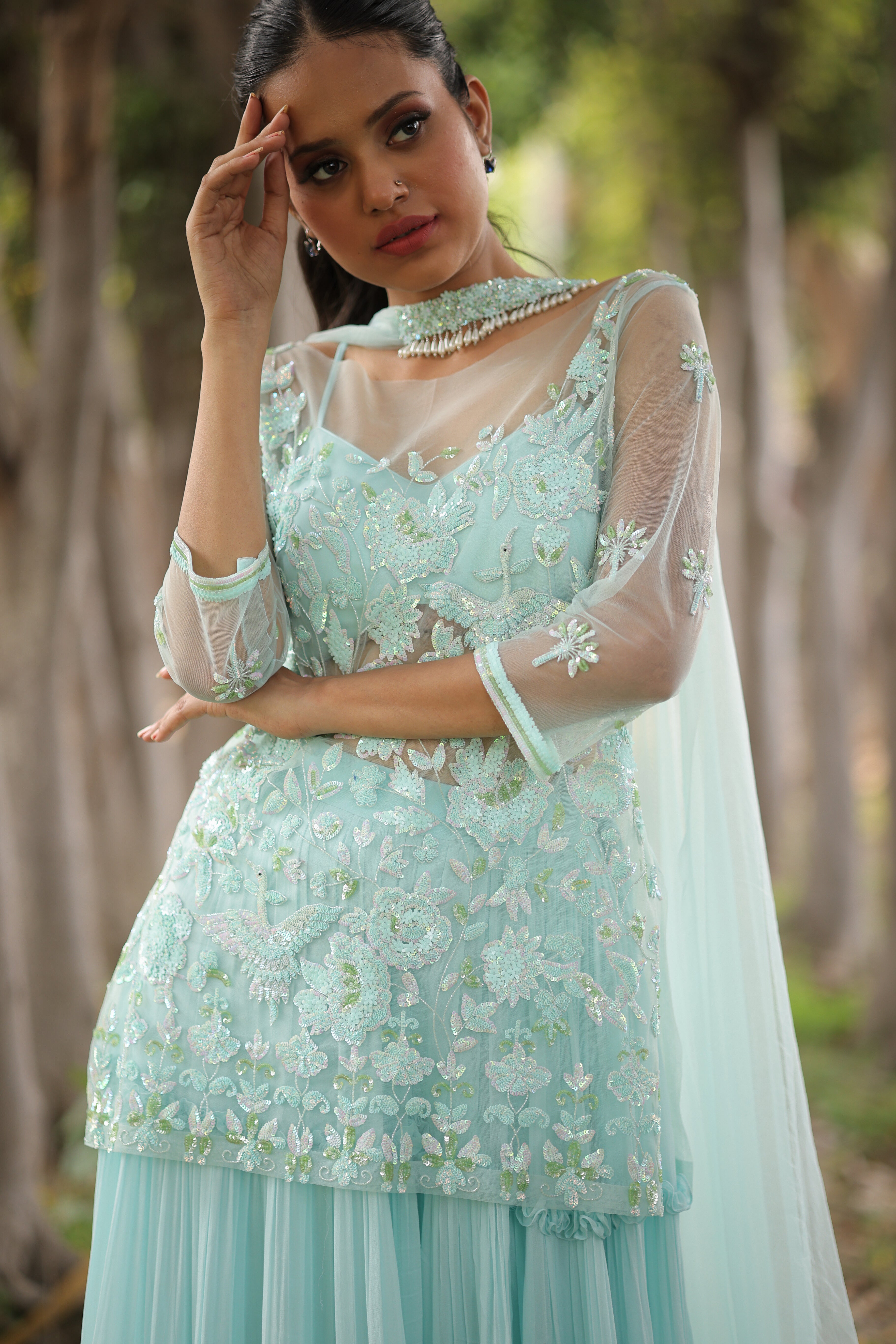 Ice Blue Sequin work Sharara set
