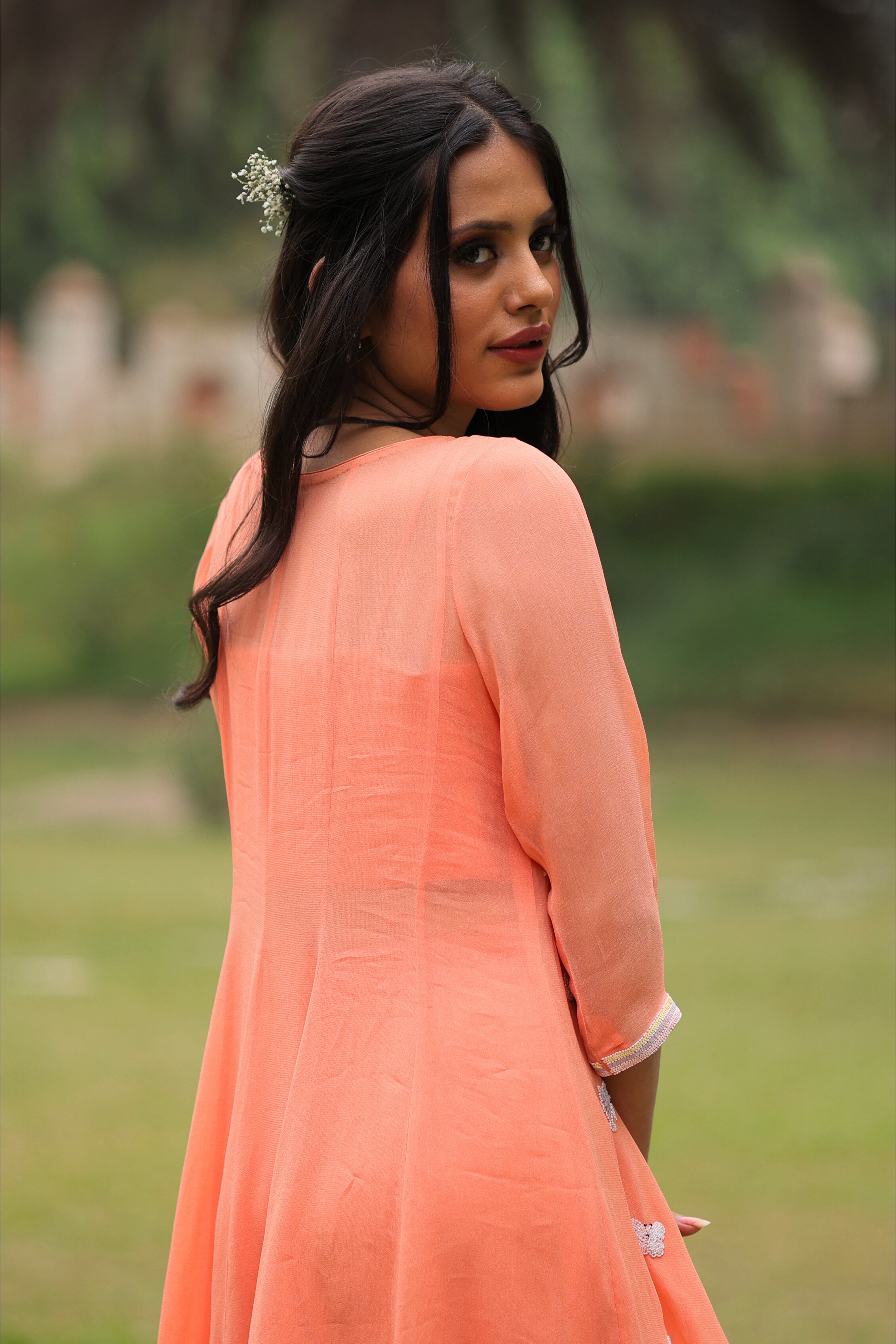 Peach Nectar Butterfly Embroidered Co-ord set
