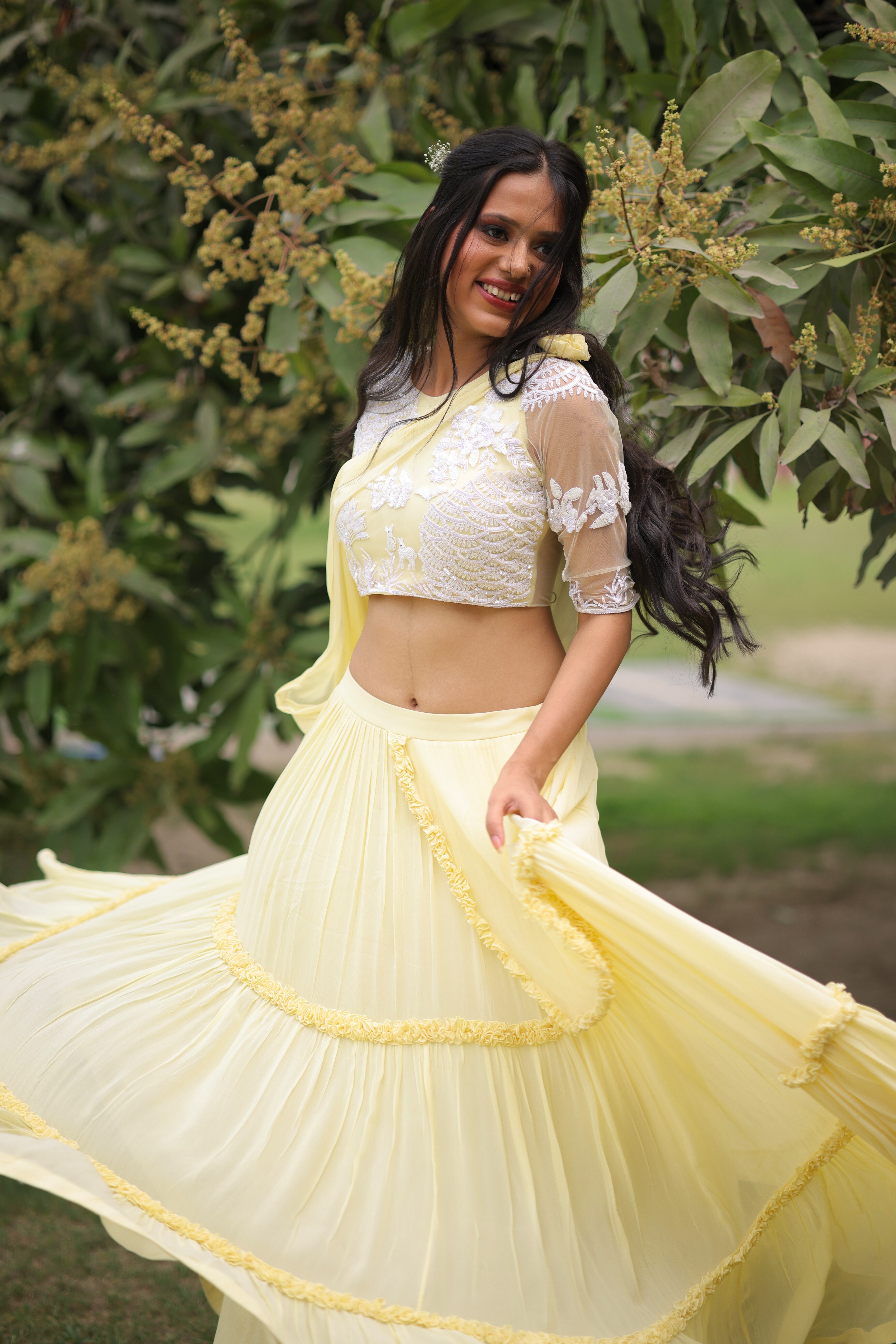 Lemon Sorbet Tiered Georgette Lehenga set