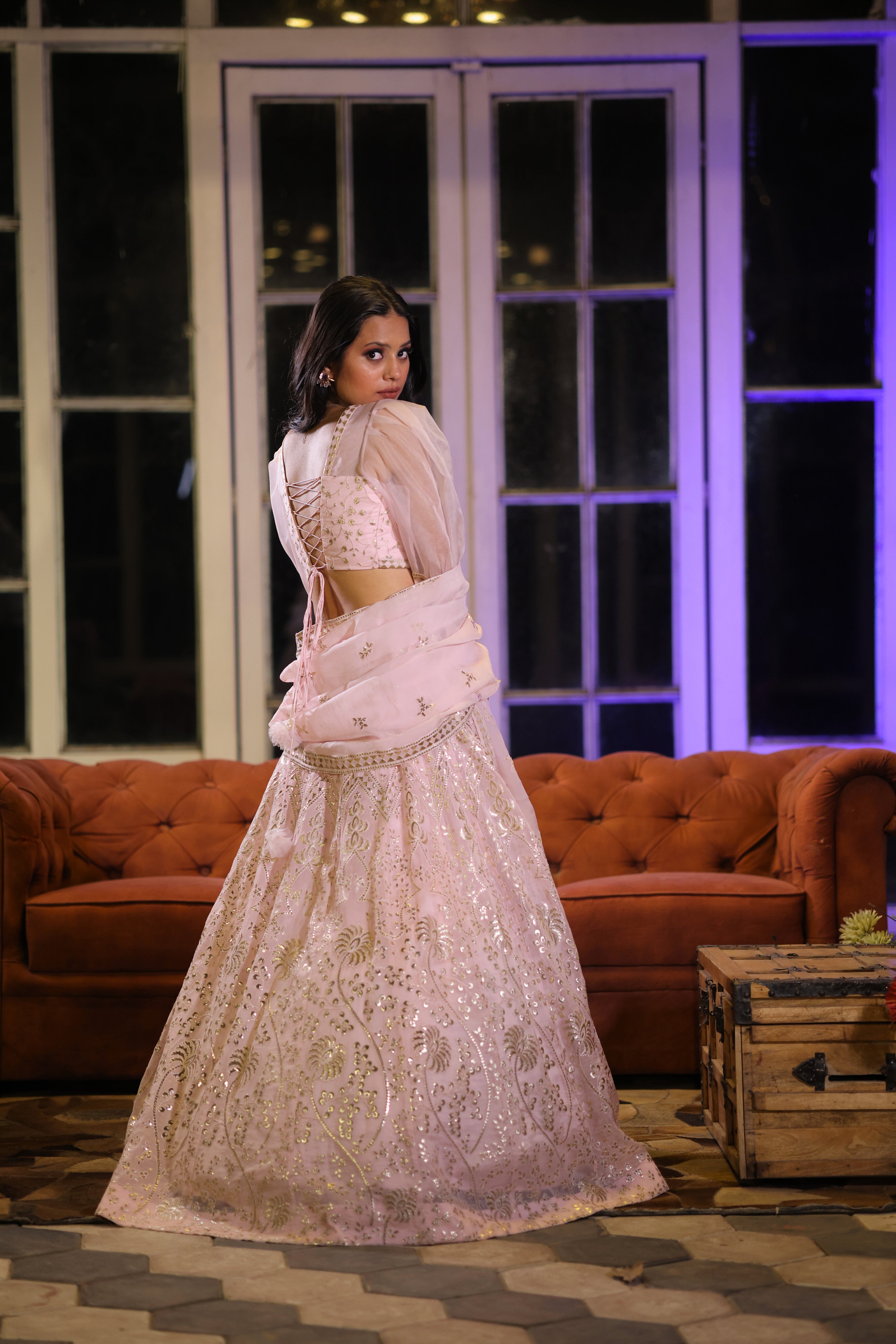 Peony Pink Embroidered Lehenga set