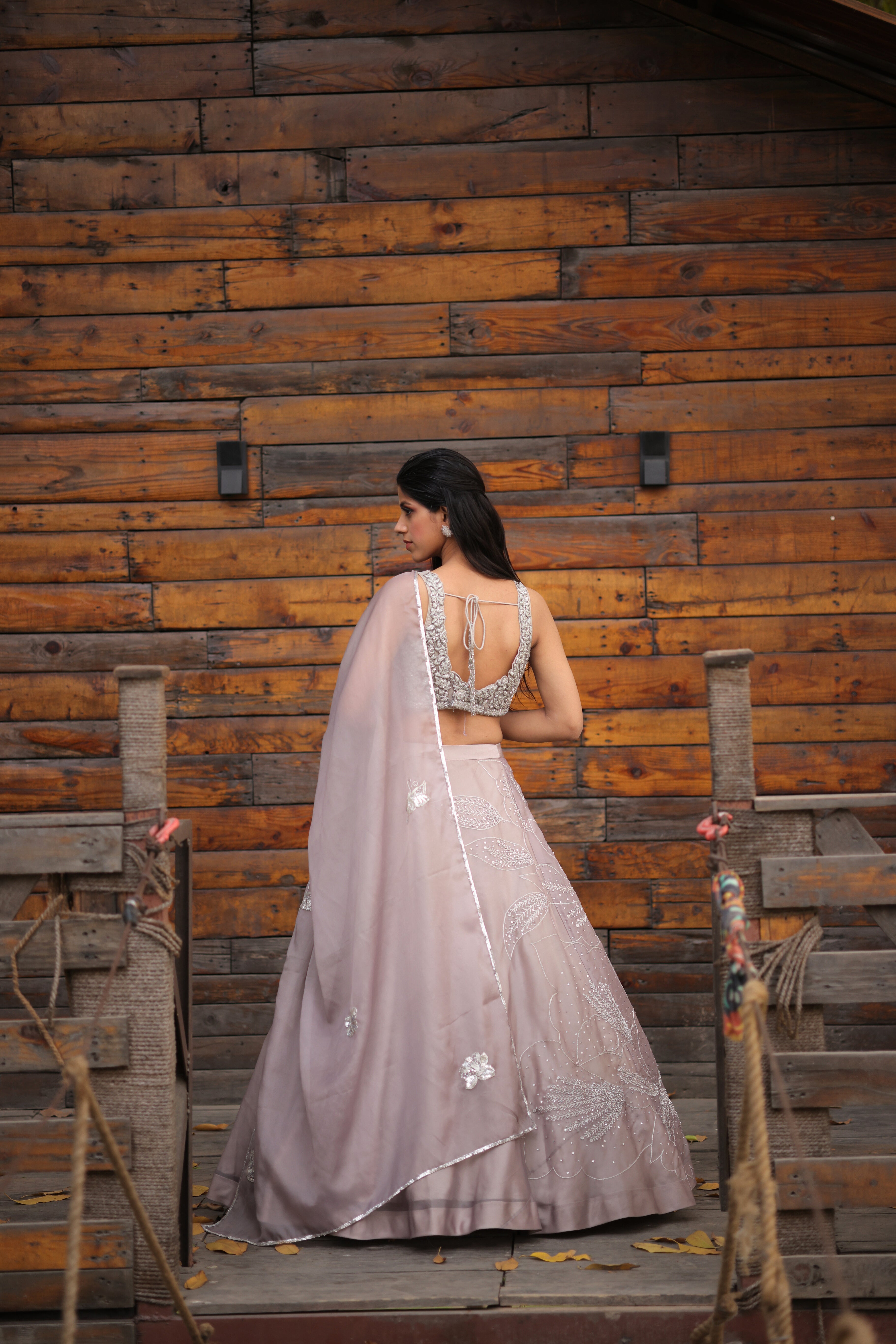 Smoke Grey Sequin work Organza Lehenga set