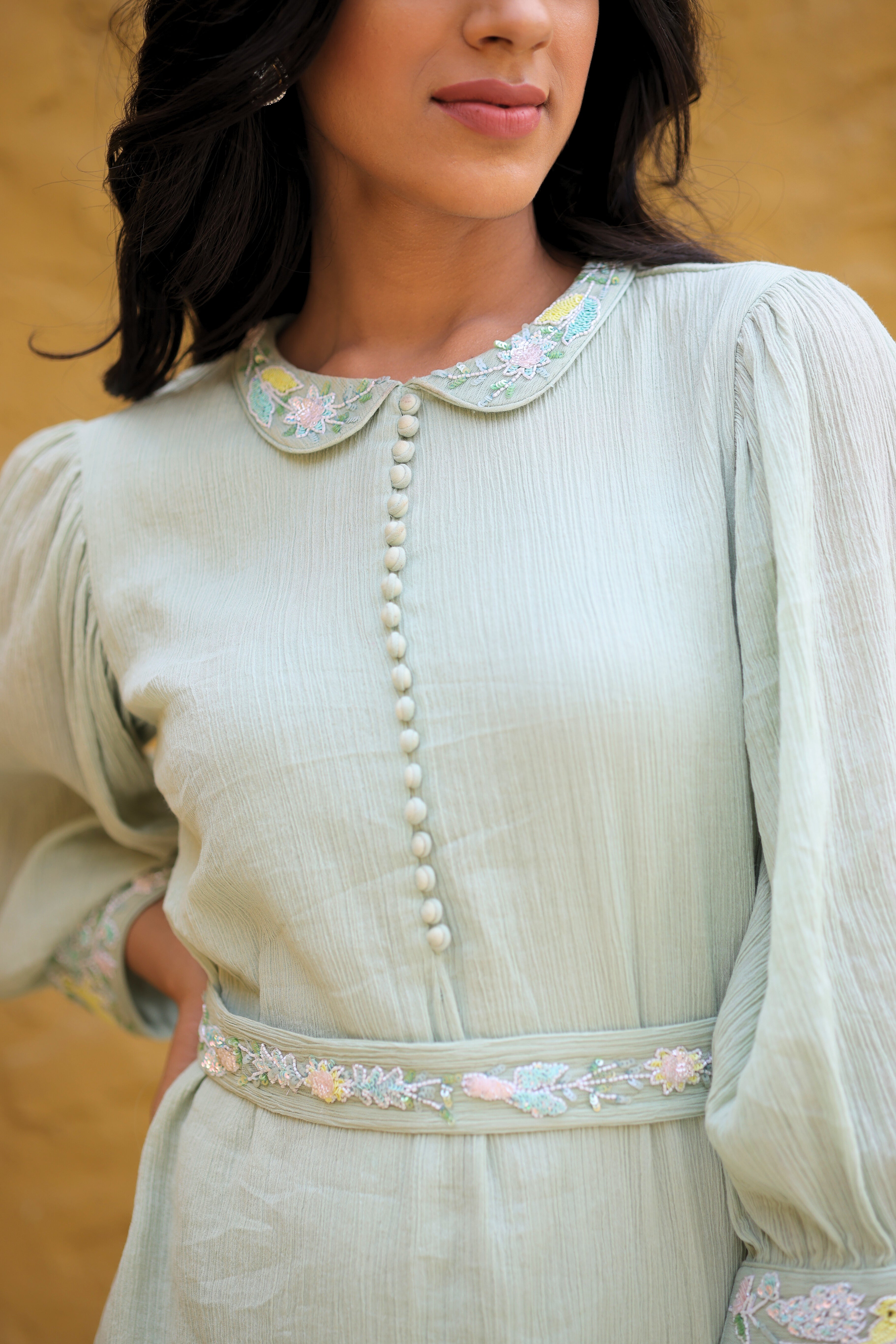 Jade Green Crinkled fabric Co-ord set