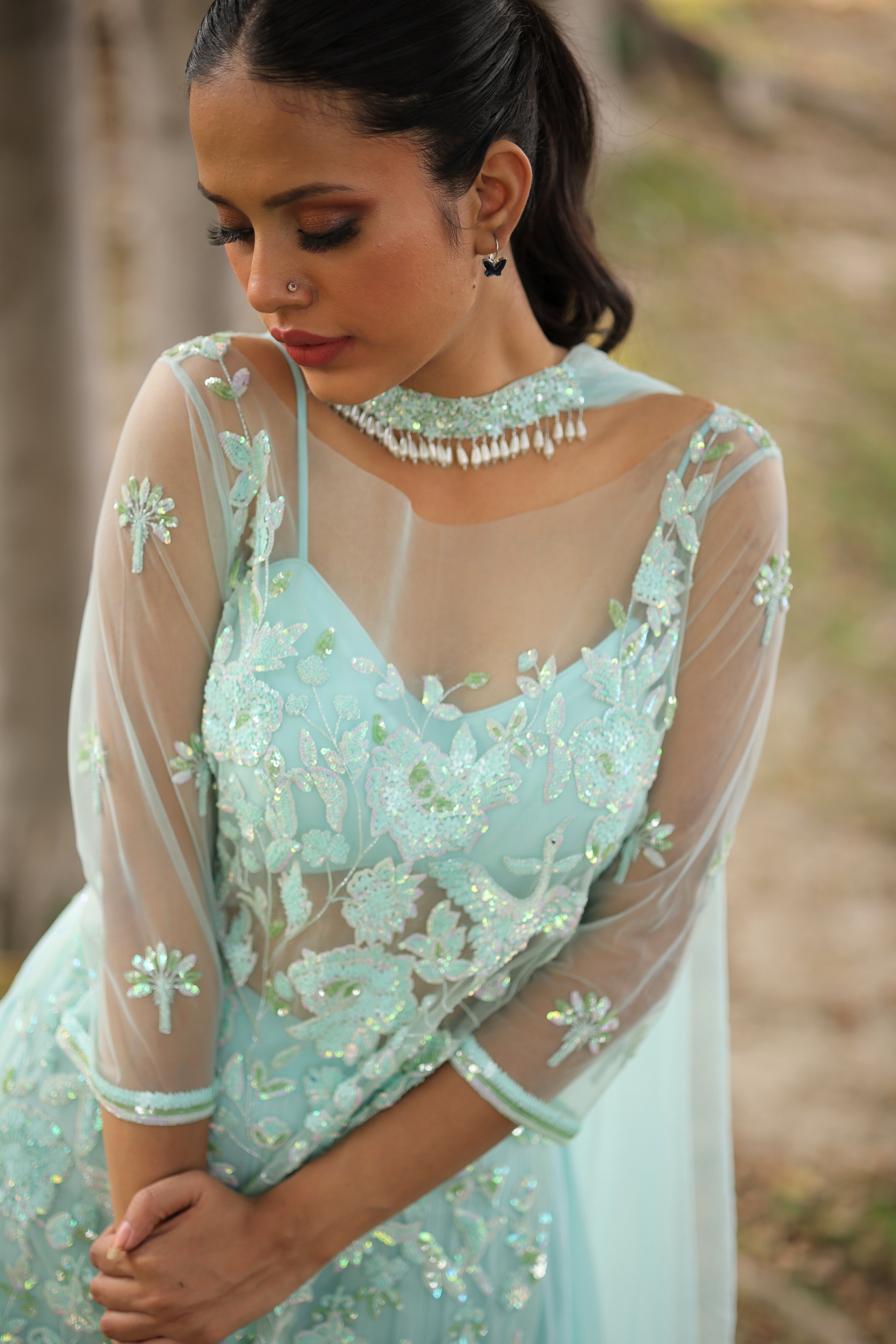 Ice Blue Sequin work Sharara set