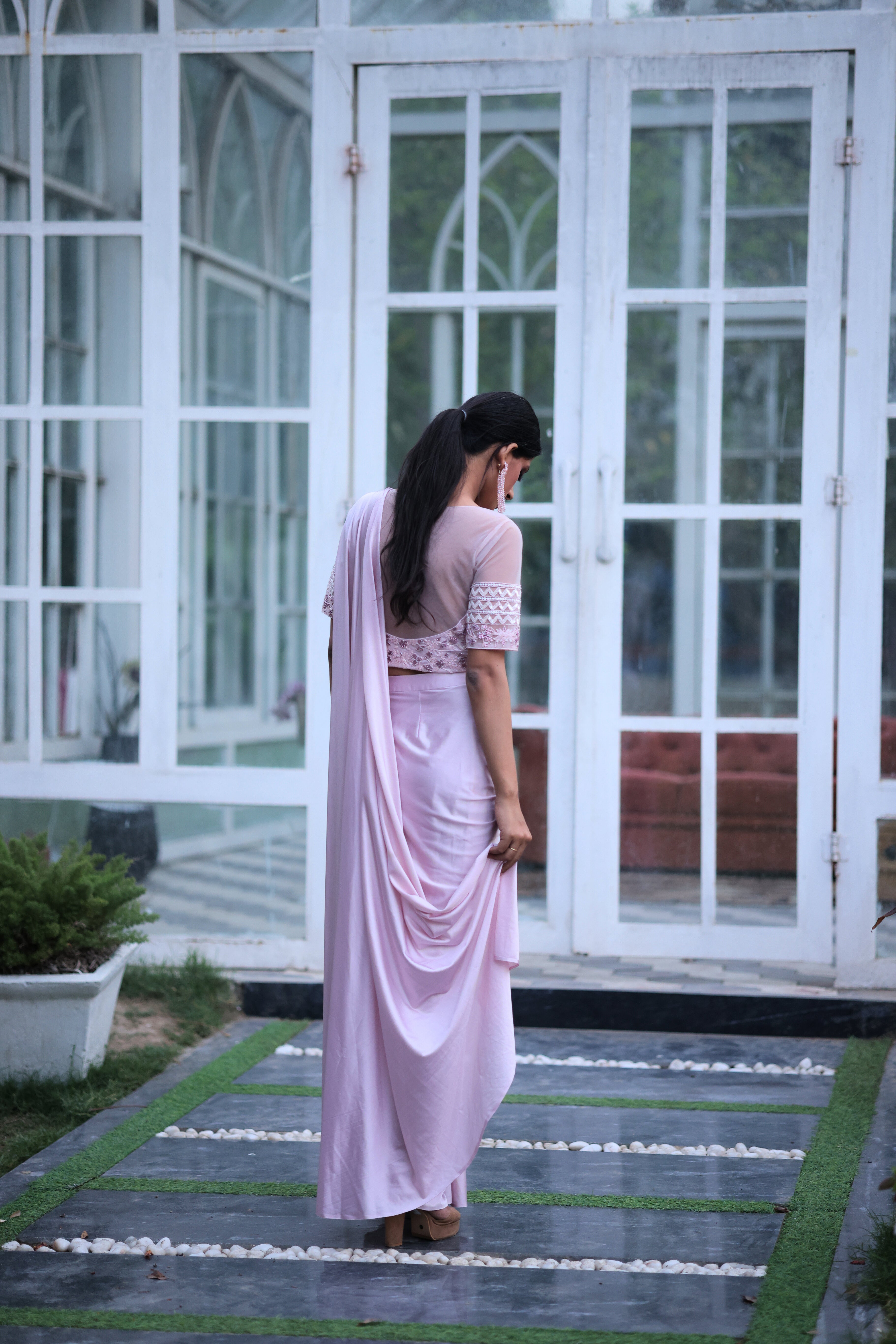 Peony Pink Ready to wear Pre-Draped Cocktail Saree
